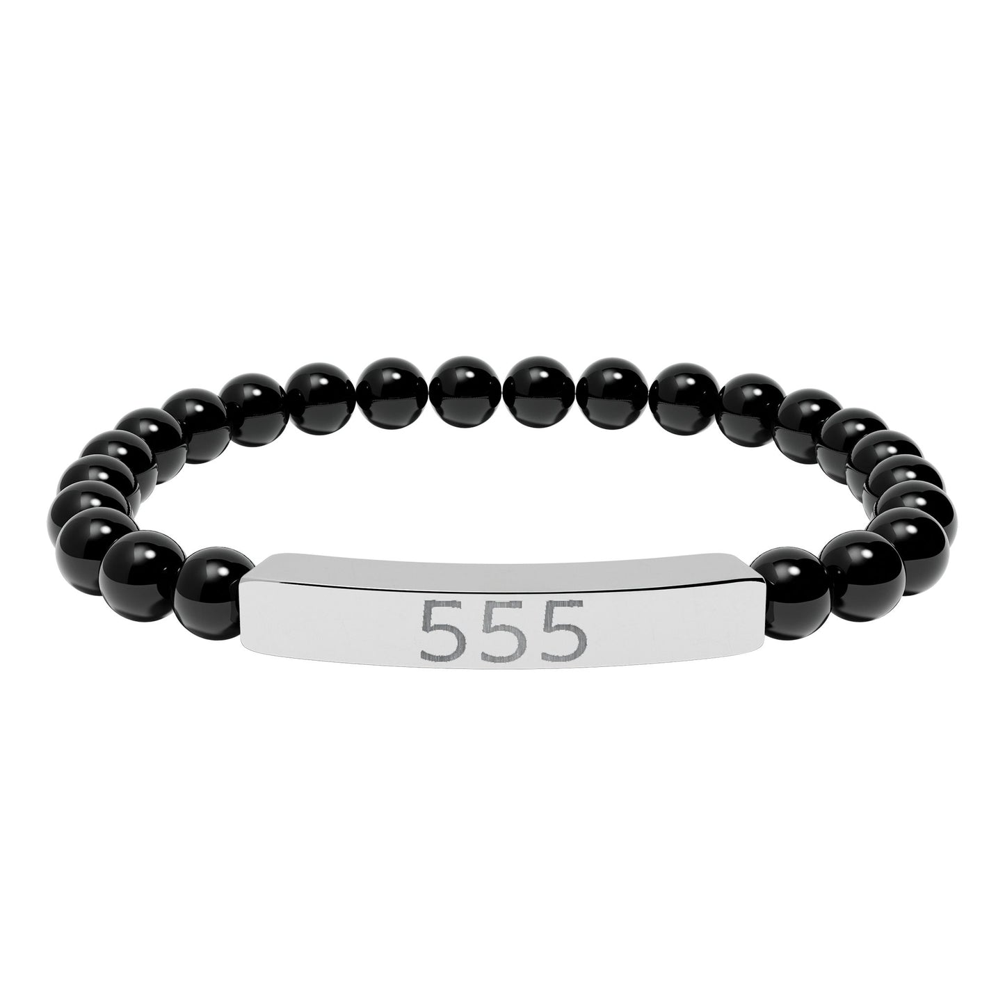 Engraved 555 Natural Stone Stretch Bar Bracelet