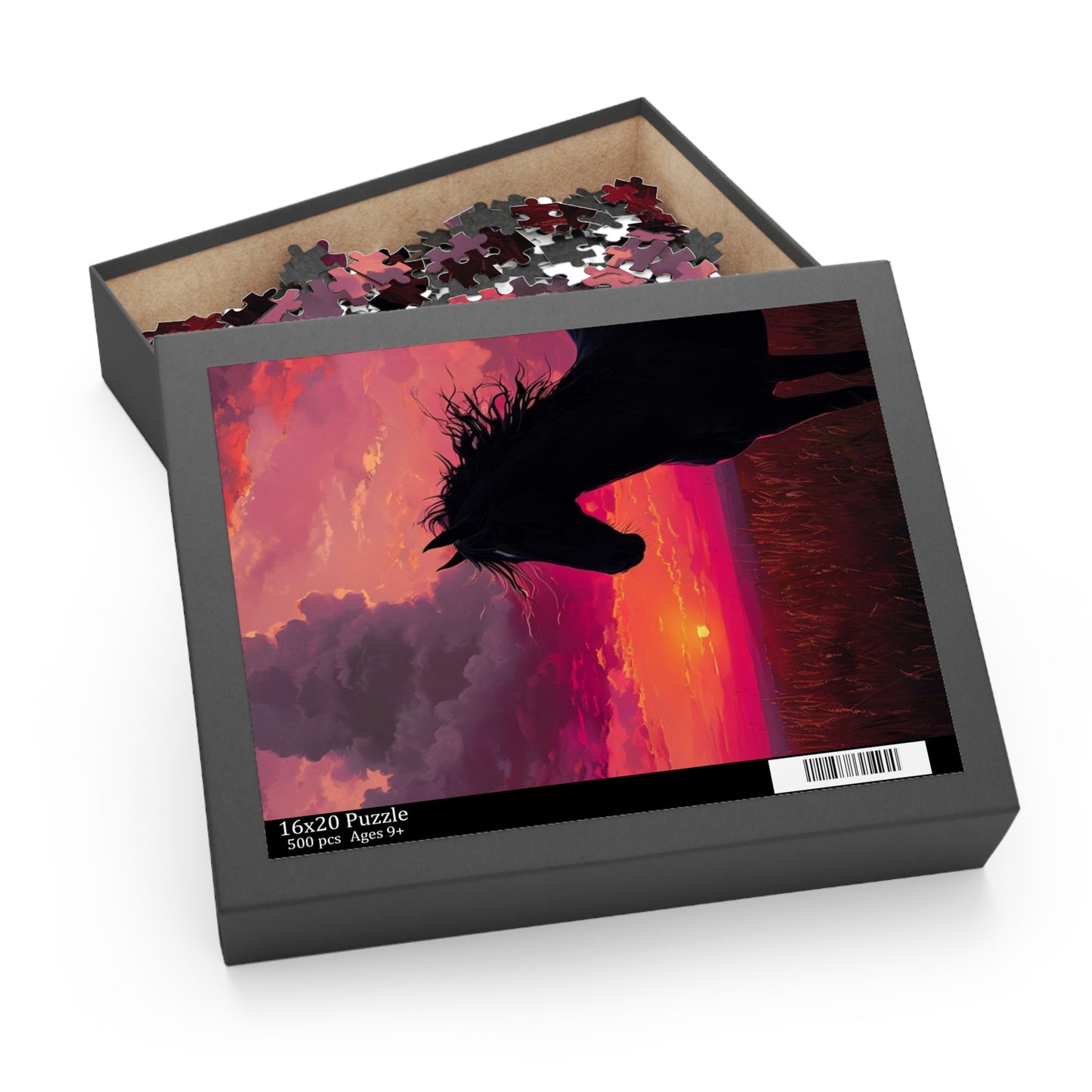 Horse Silhouette with Sunset 500 Piece Jigsaw Puzzle