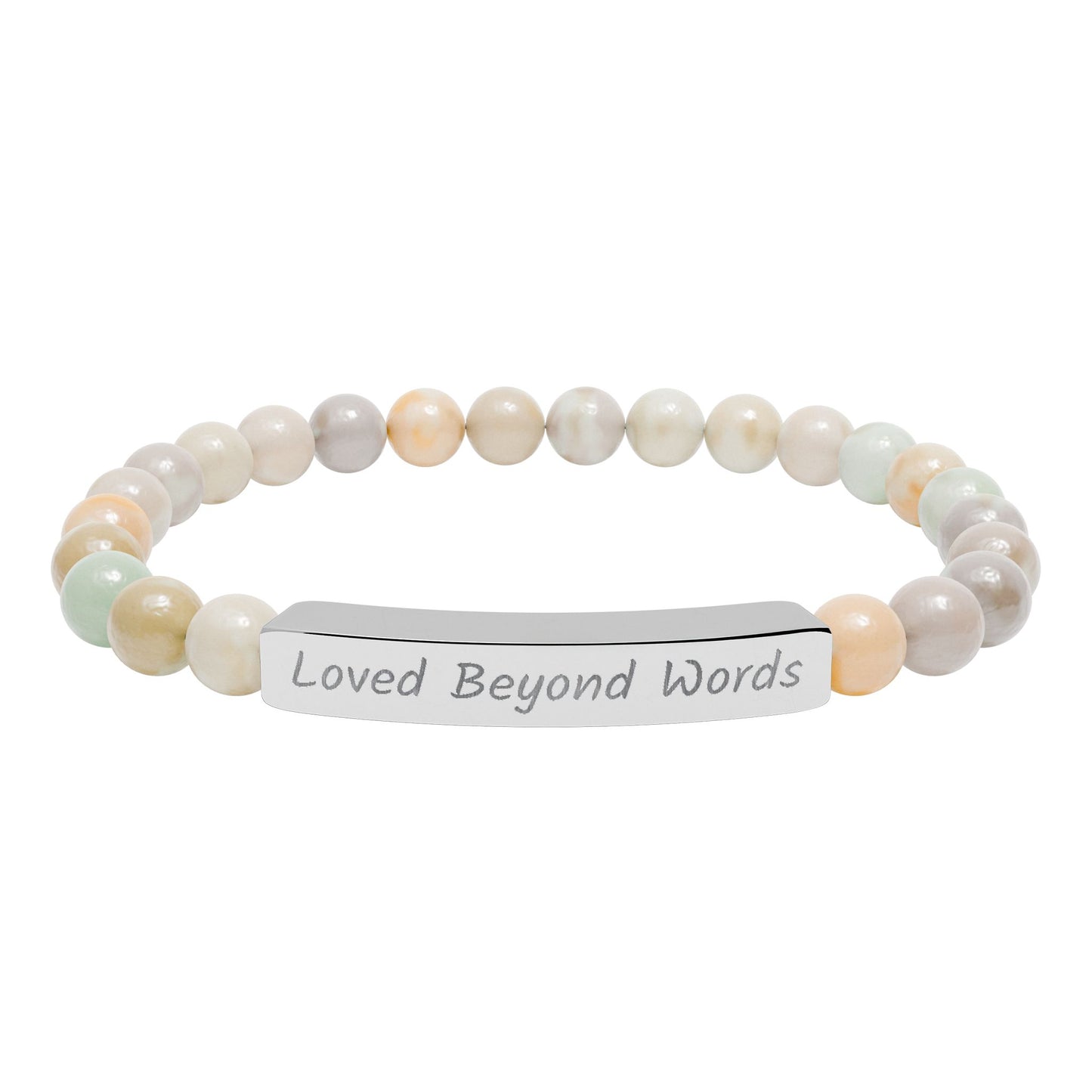 Engraved "Loved Beyond Words" Natural Stone Stretch Bar Bracelet