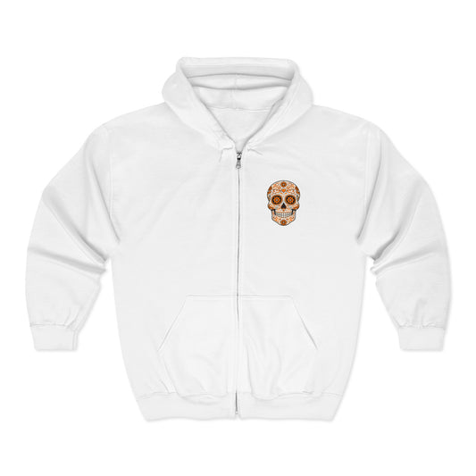Orange Sugar Skull Full Zip Sweatshirt - Hooded