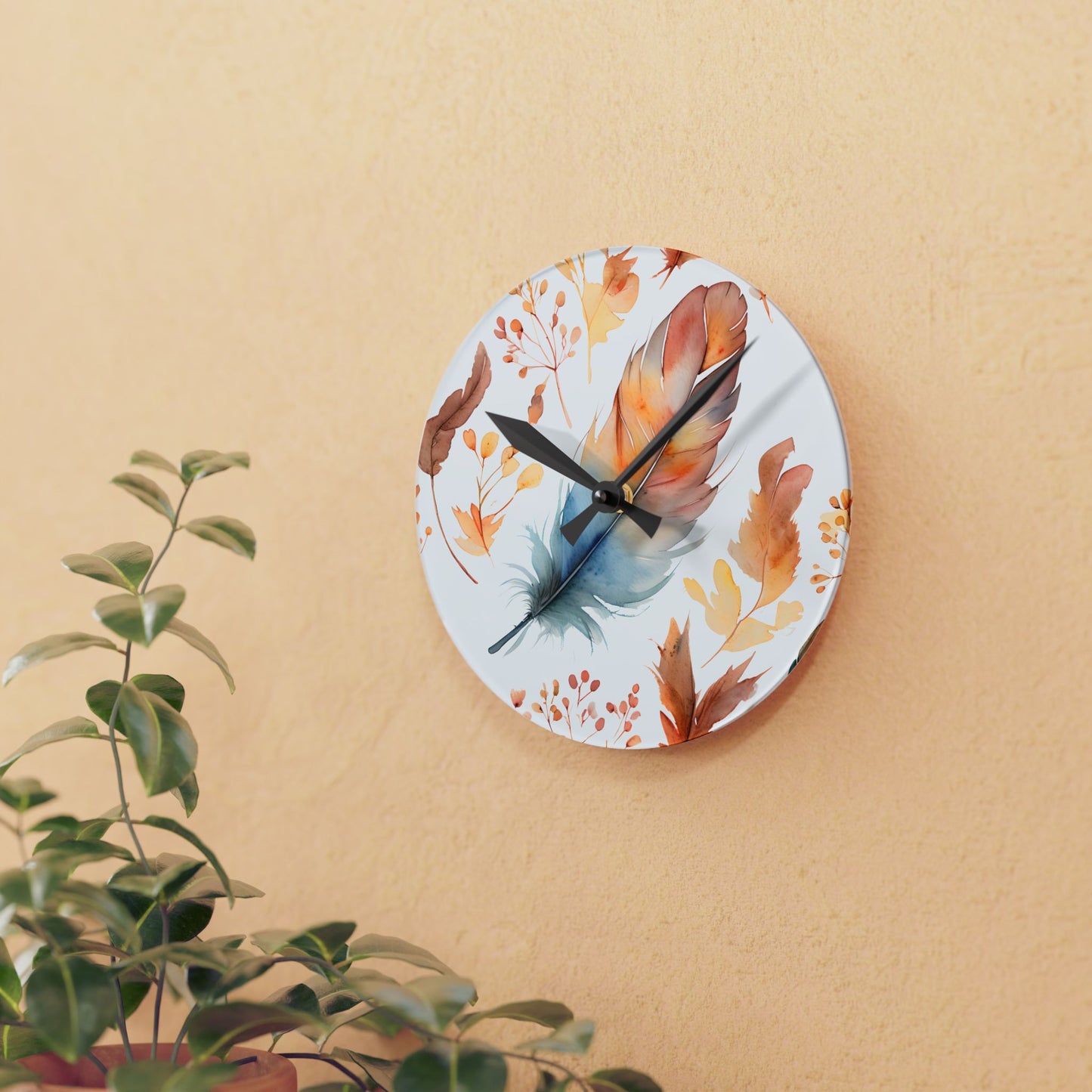 Rusty's Feather Acrylic Wall Clock