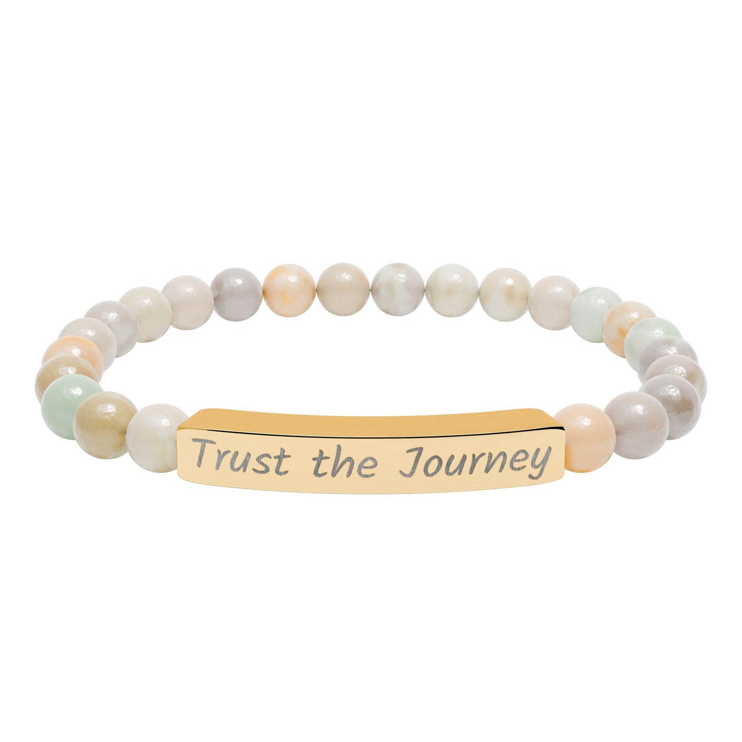 Engraved "Trust the Journey" Natural Stone Stretch Bar Bracelet