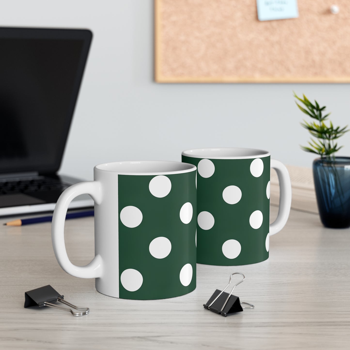 Greta's Green Polka Dot Ceramic Mug, Coffee Cup