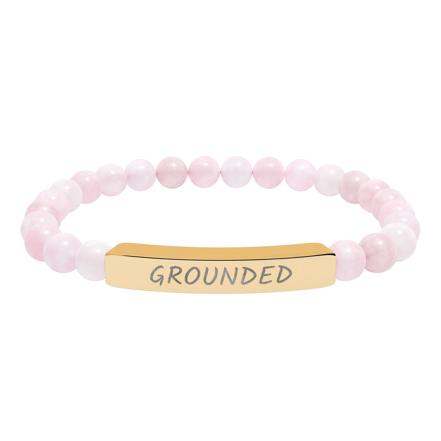 Engraved "Grounded" Natural Stone Stretch Bar Bracelet