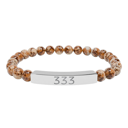 Engraved 333 Natural Stone Stretch Bar Bracelet