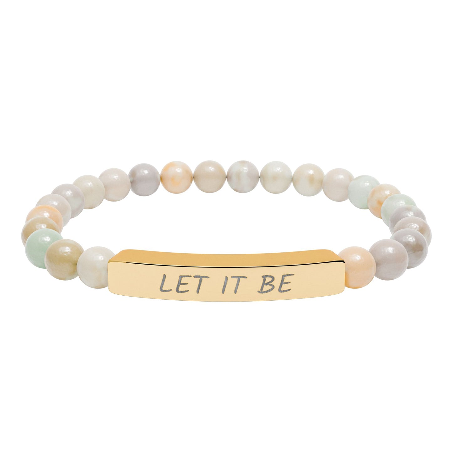 Engraved "Let It Be" Natural Stone Stretched Bar Bracelet