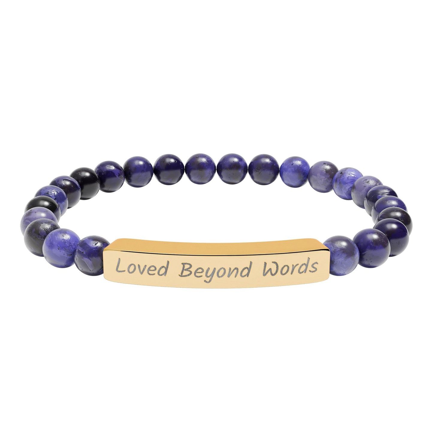Engraved "Loved Beyond Words" Natural Stone Stretch Bar Bracelet