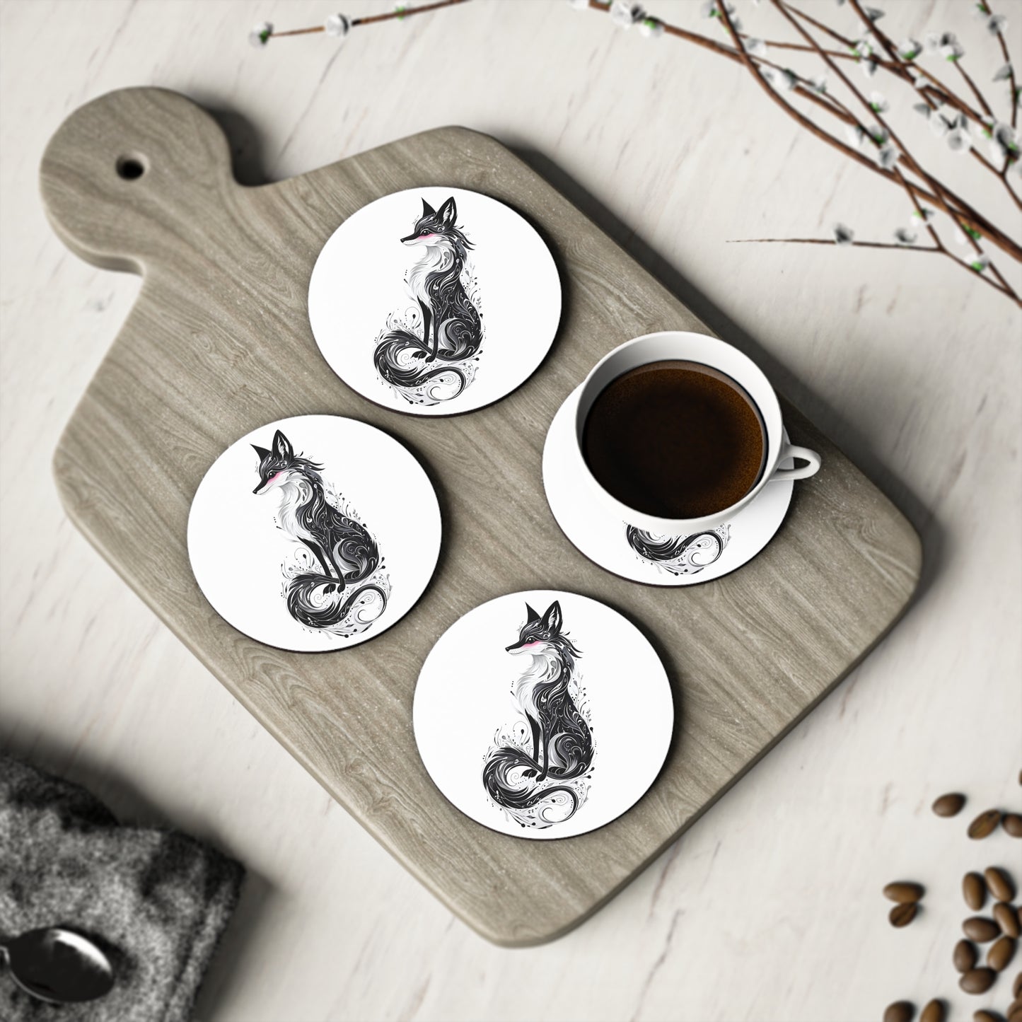 Mystic Black Fox Coasters