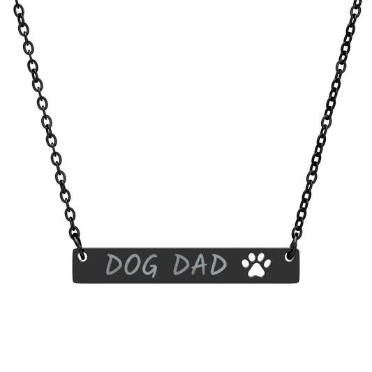 Engraved "Dog Dad" Paw Bar Necklace