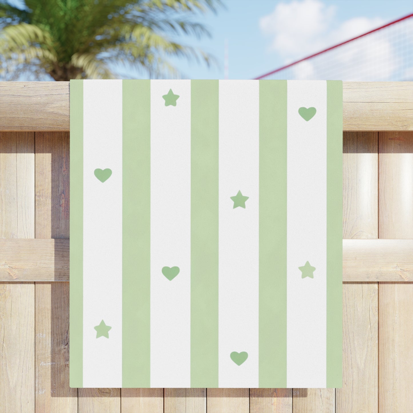 Green Stripe Hearts & Stars Beach Towel