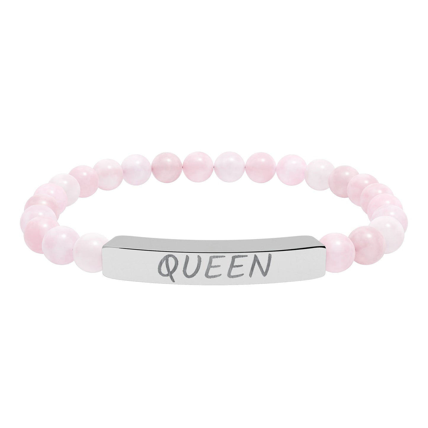 Engraved "Queen" Natural Stone Stretch Bar Bracelet