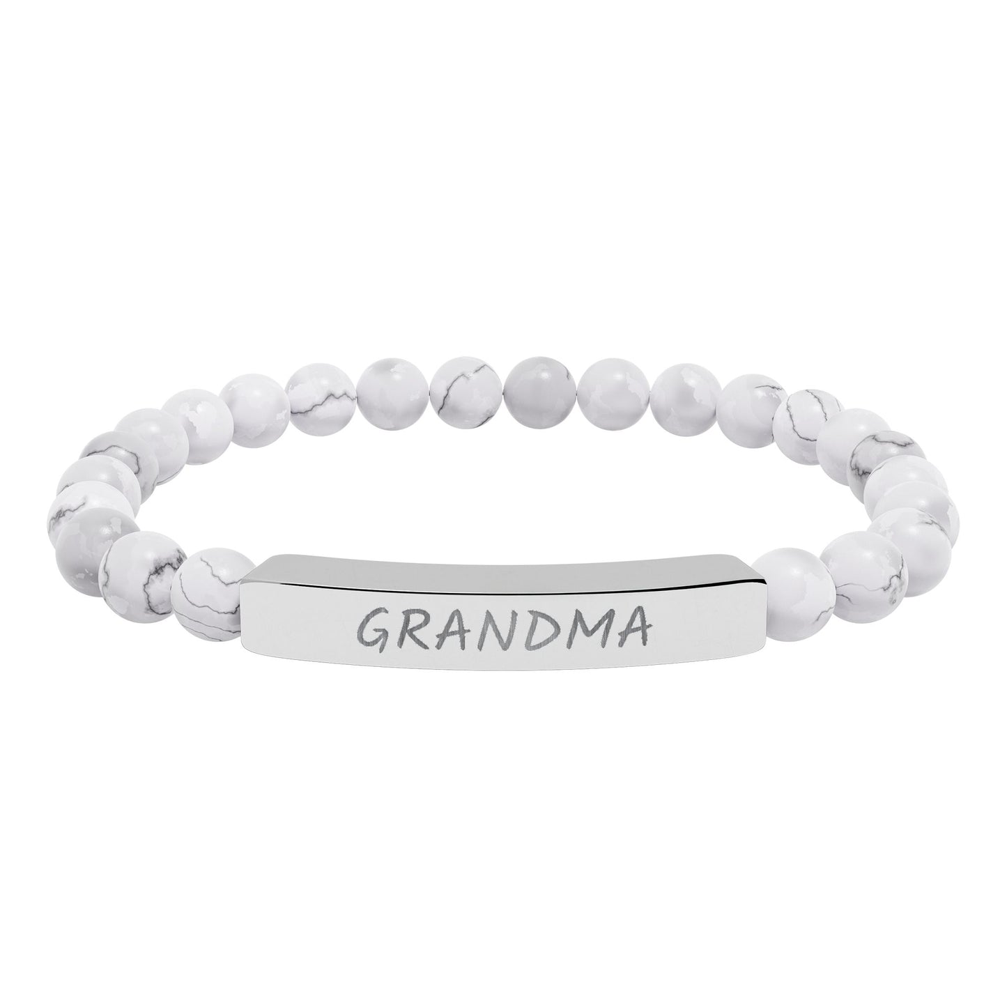 Engraved 'Grandma' Natural Stone Stretch Bar Bracelet