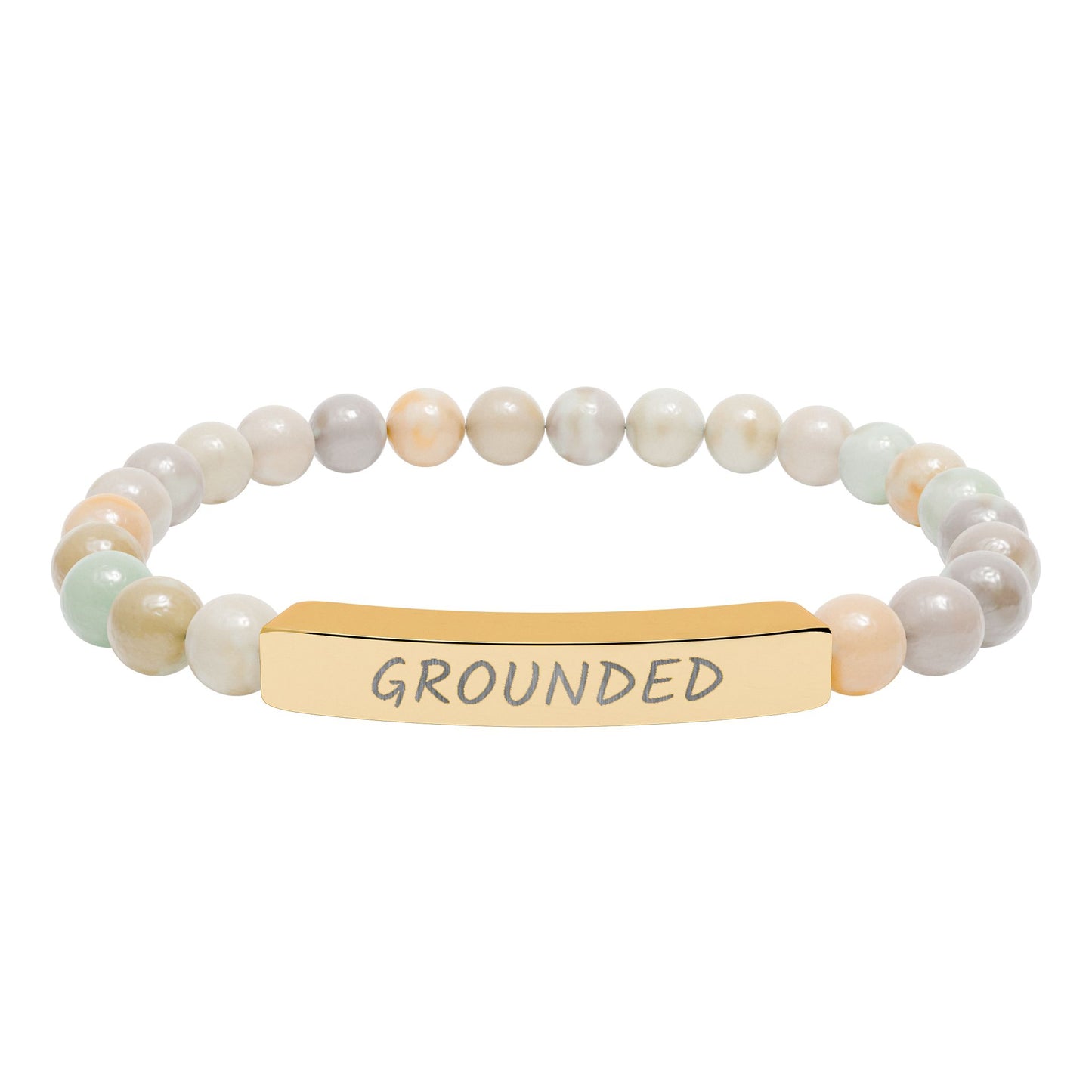 Engraved "Grounded" Natural Stone Stretch Bar Bracelet