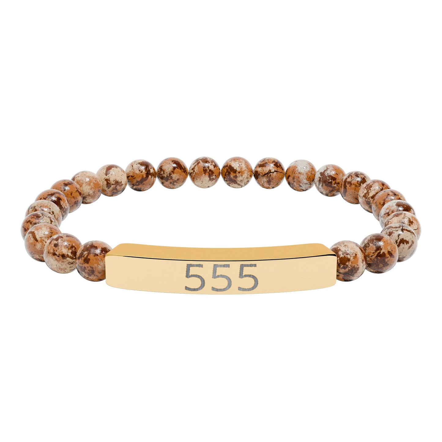 Engraved 555 Natural Stone Stretch Bar Bracelet
