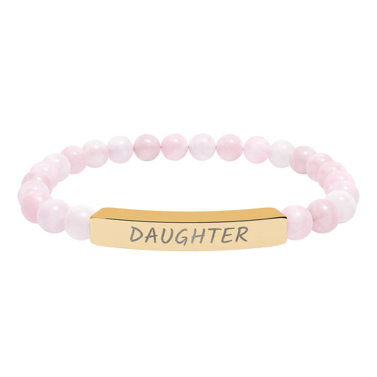 Engraved "Daughter" Natural Stone Stretch Bar Bracelet