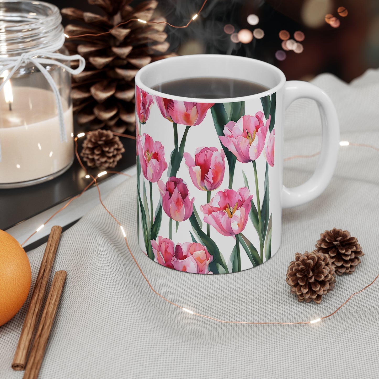 Pearl's Pink Tulips Ceramic Mug, Coffee Cup