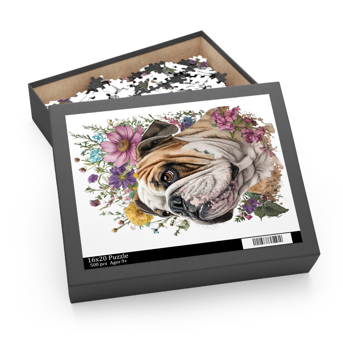 English Bulldog & Flowers 500 Piece Jigsaw Puzzle