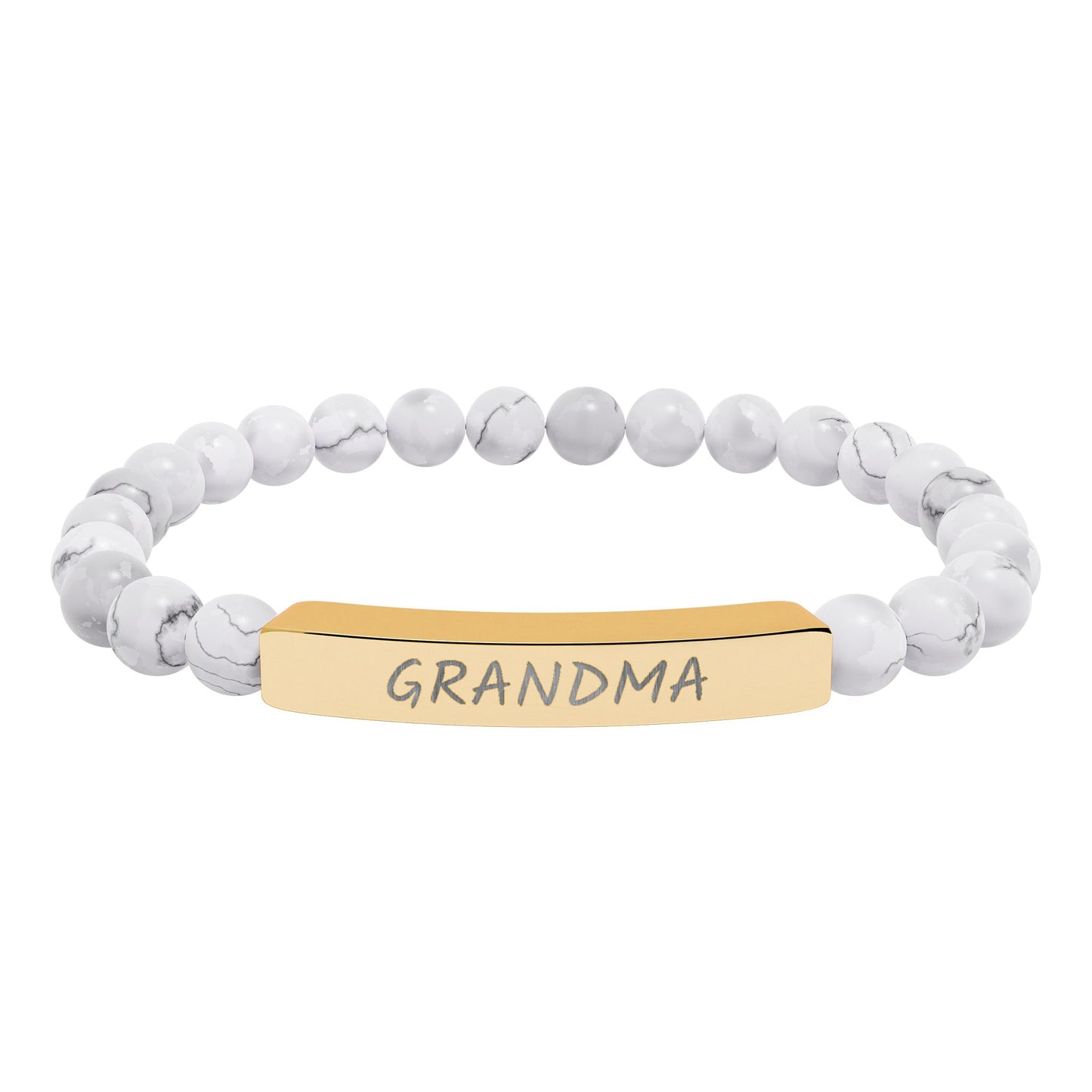 Engraved 'Grandma' Natural Stone Stretch Bar Bracelet