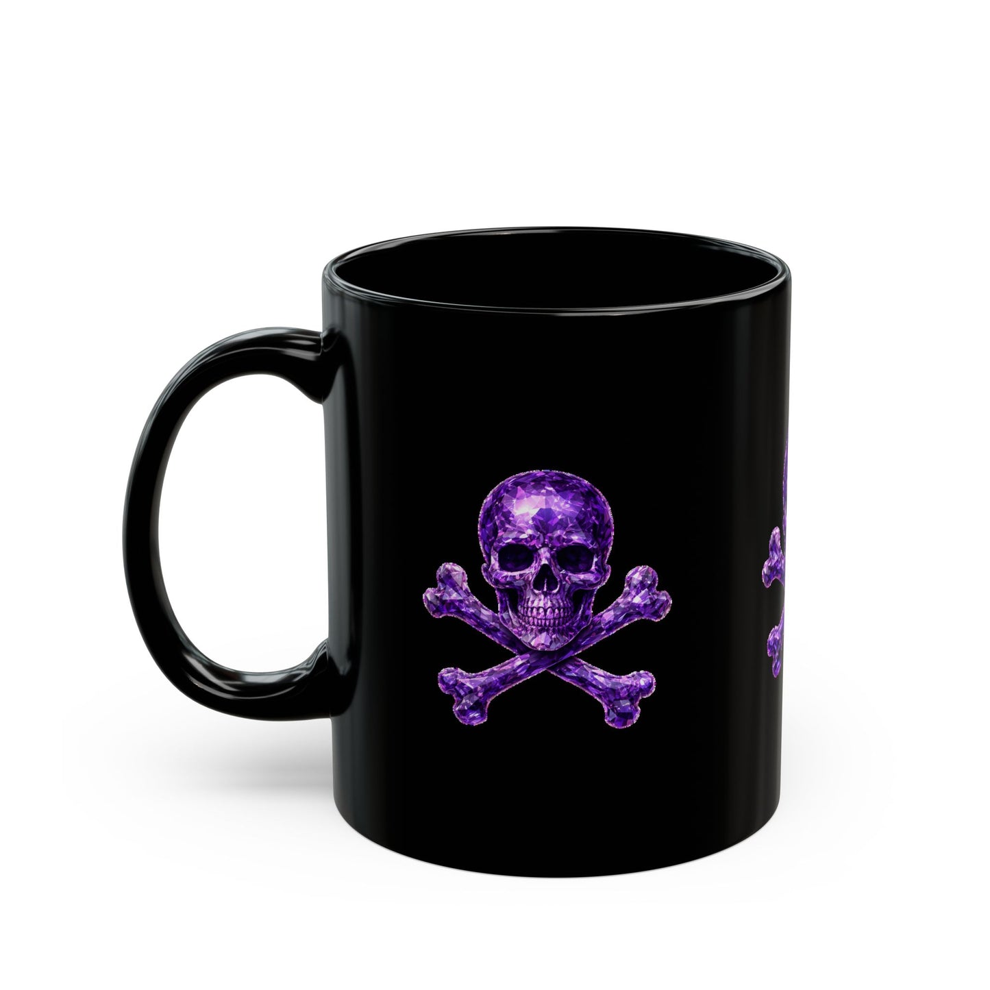 Amethyst Skull & Crossbones Black Ceramic Mug, Coffee Cup