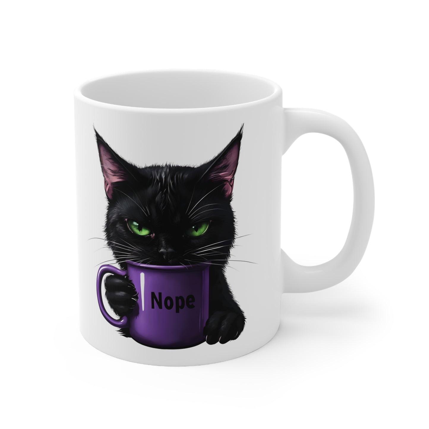 Jazz 'Nope' Black Cat Ceramic Mug, Coffee Cup