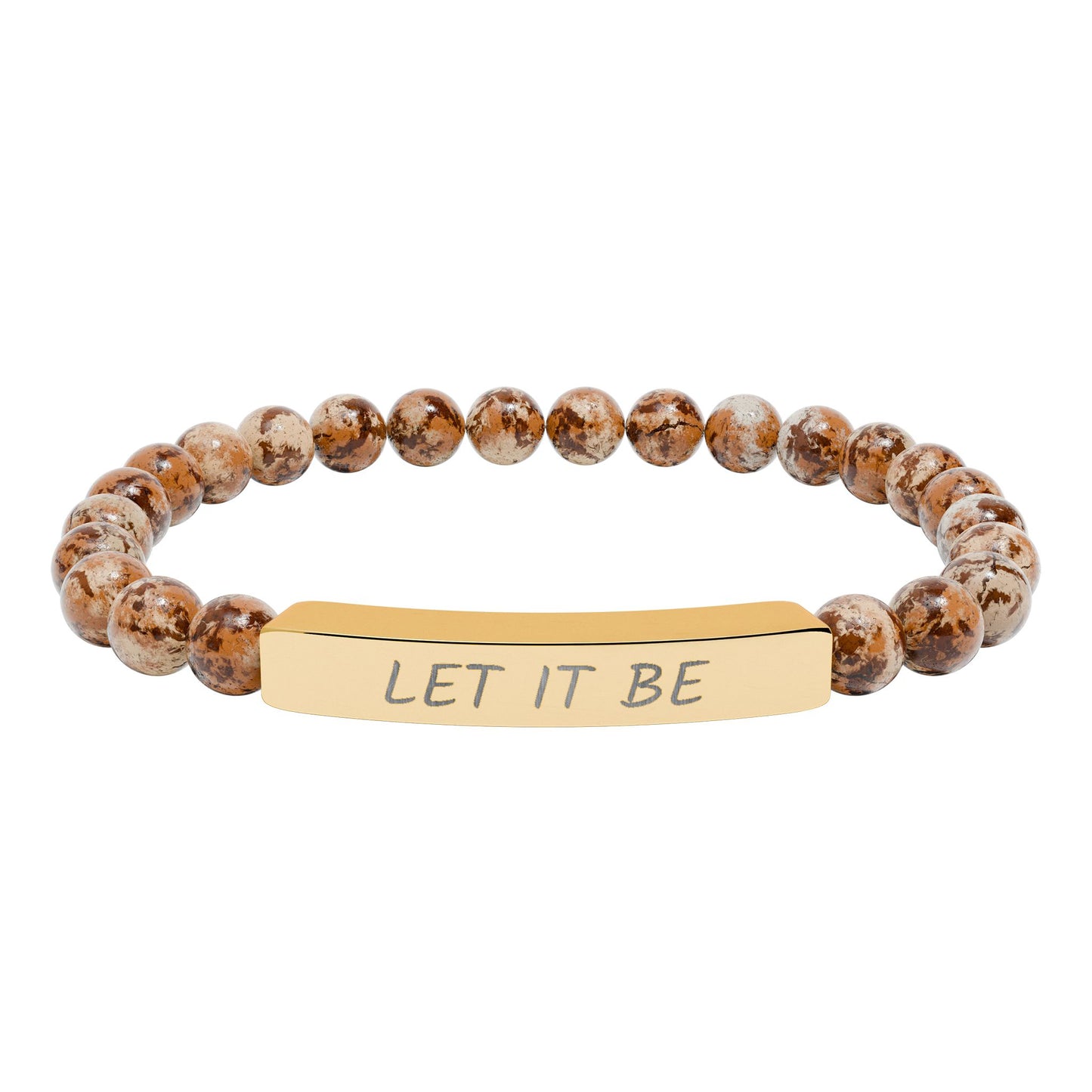 Engraved "Let It Be" Natural Stone Stretched Bar Bracelet