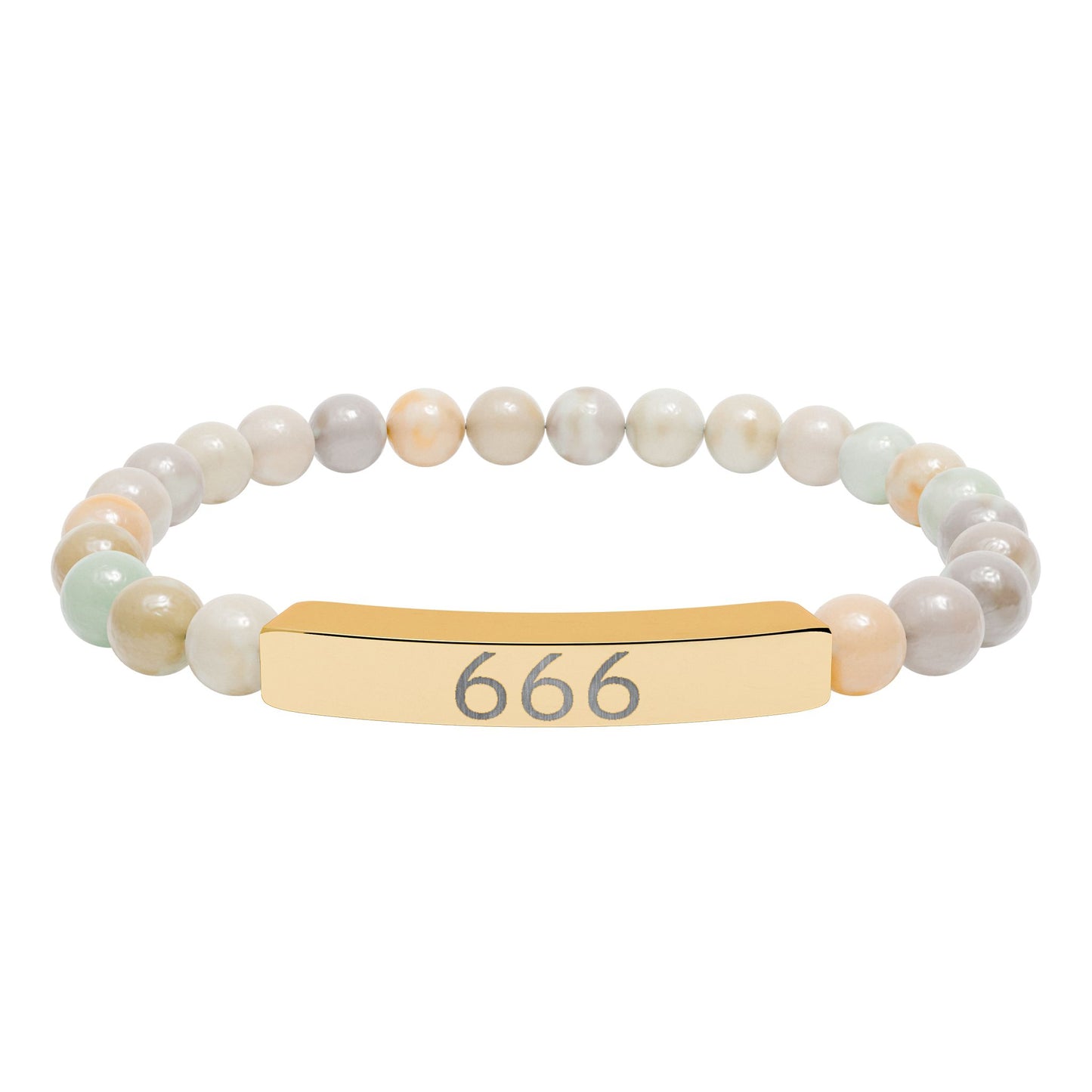 Engraved 666 Natural Stone Stretch Bar Bracelet