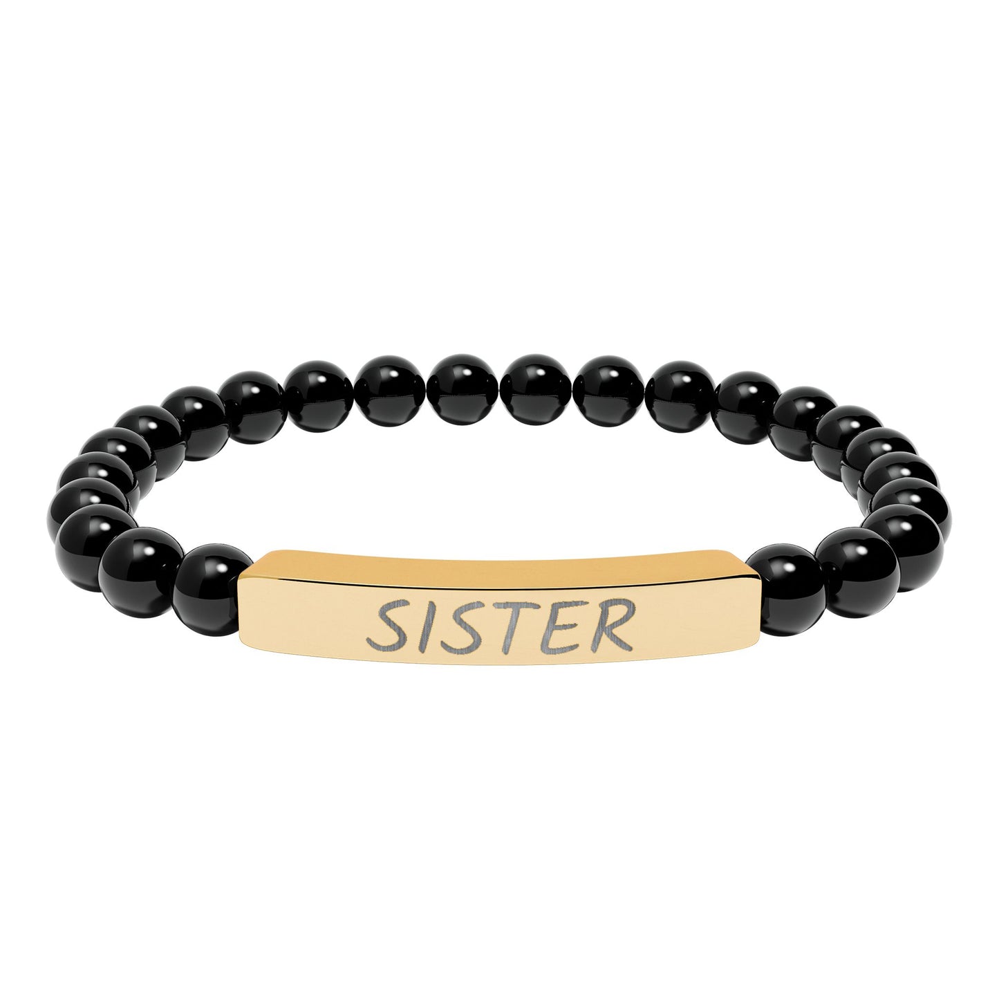 Engraved "Sister" Natural Stone Stretch Bar Bracelet