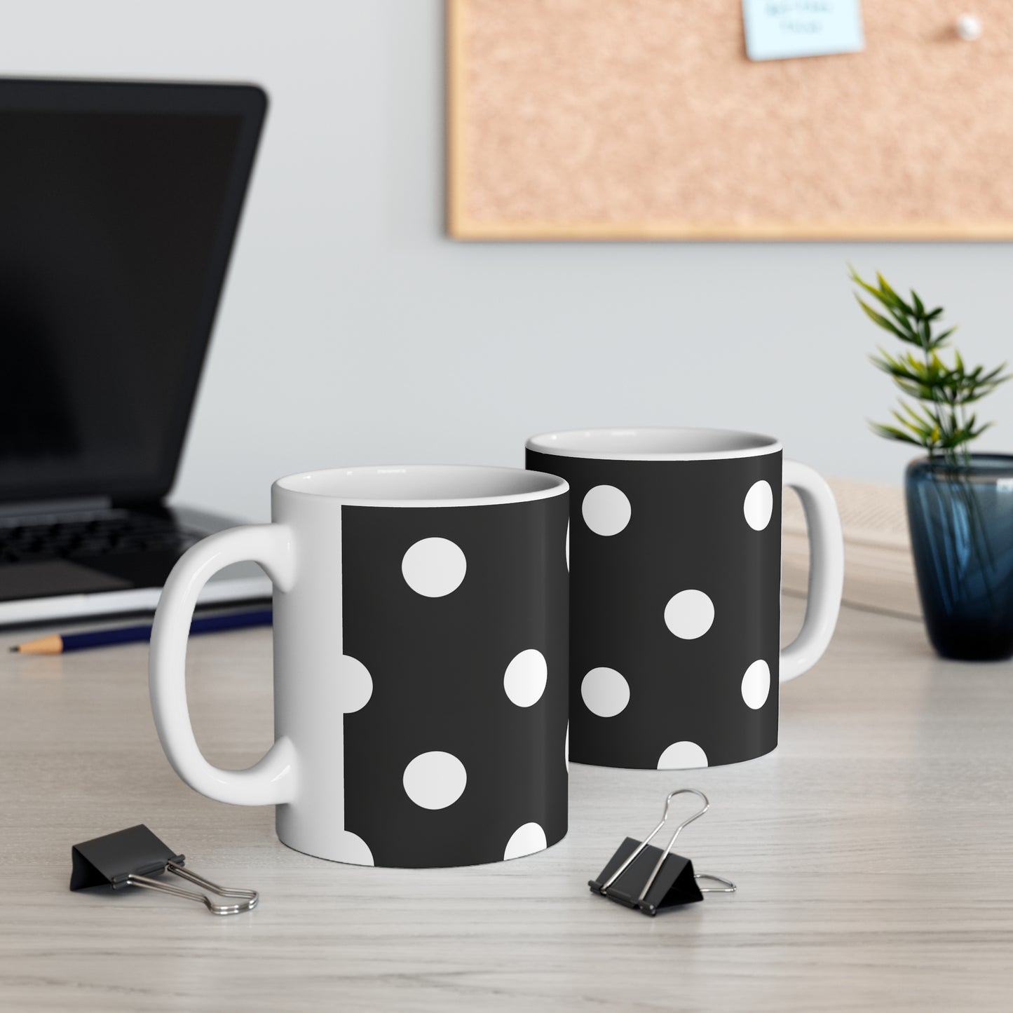Bear's Black & White Polka Dot Ceramic Mug, Coffee Cup