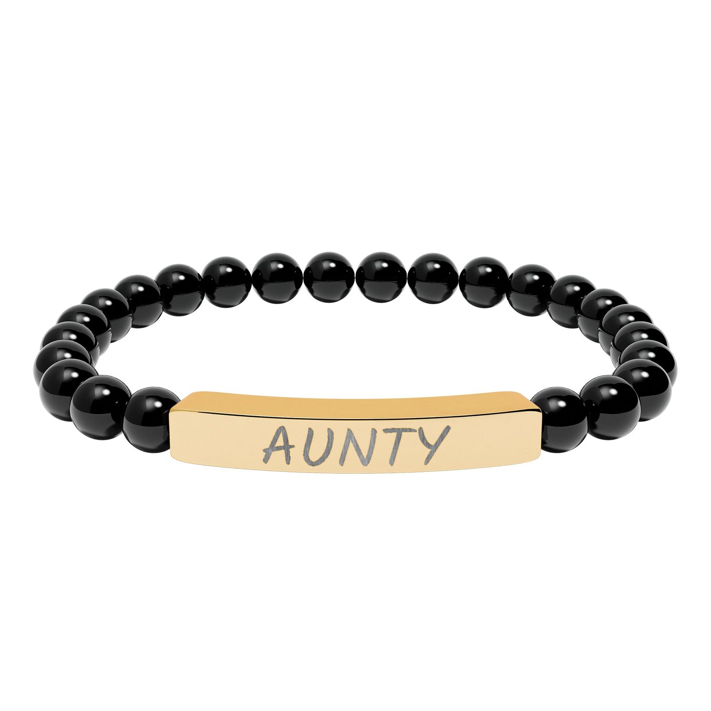 Engraved 'Aunty' Natural Stone Stretch Bar Bracelet