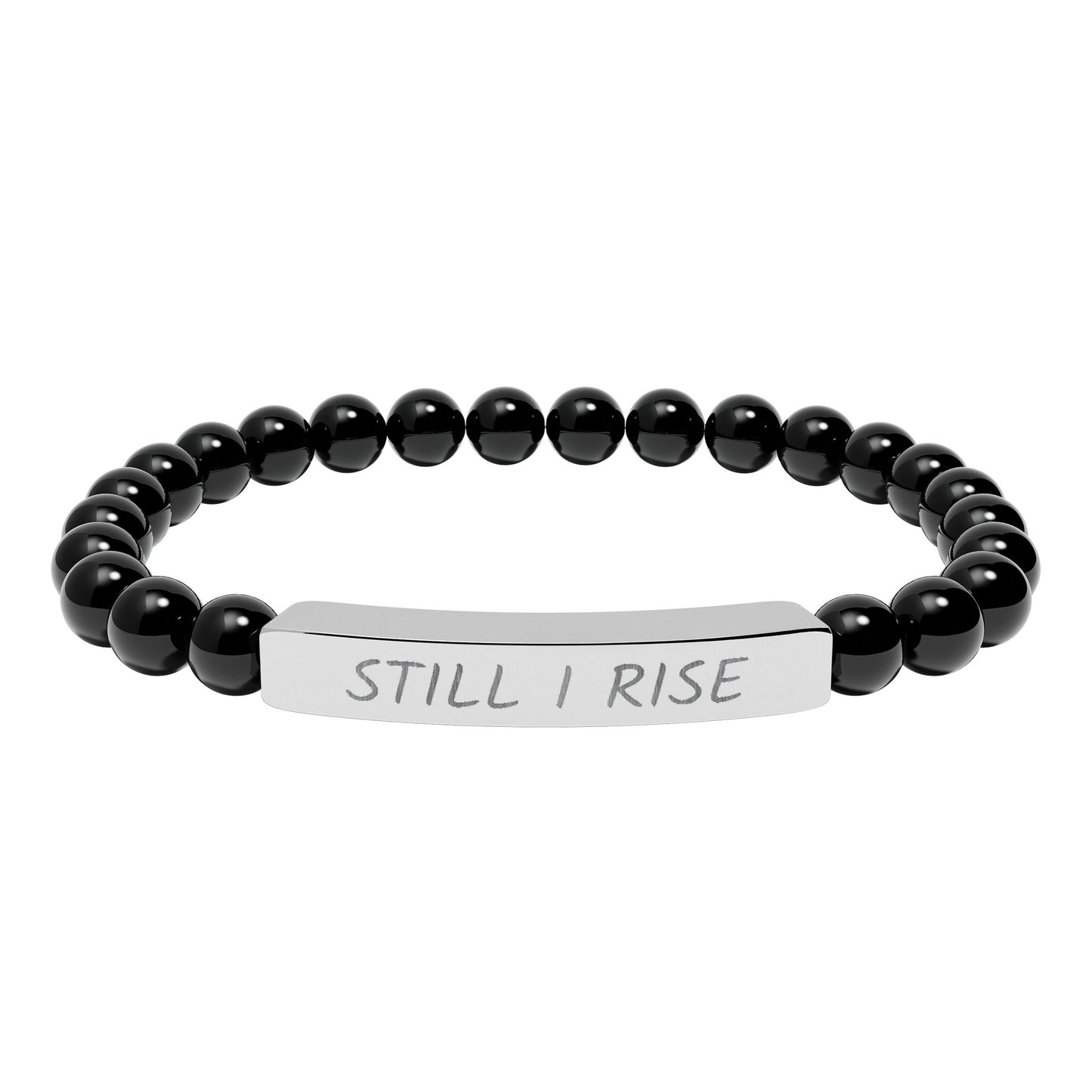 Engraved "Still I Rise" Natural Stone Stretch Bar Bracelet