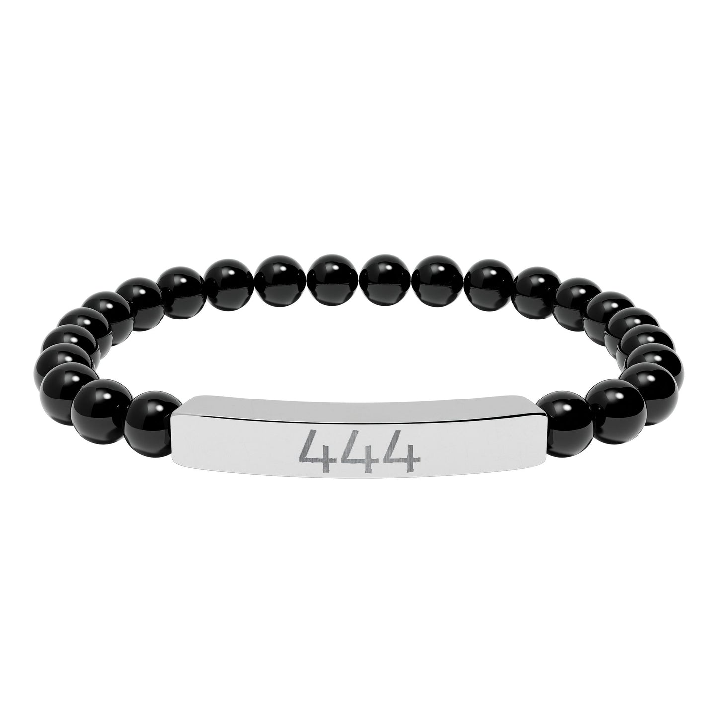 Engraved 444 Natural Stone Stretch Bar Bracelet