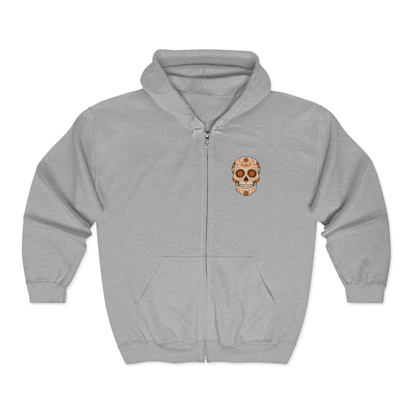 Orange Sugar Skull Full Zip Sweatshirt - Hooded