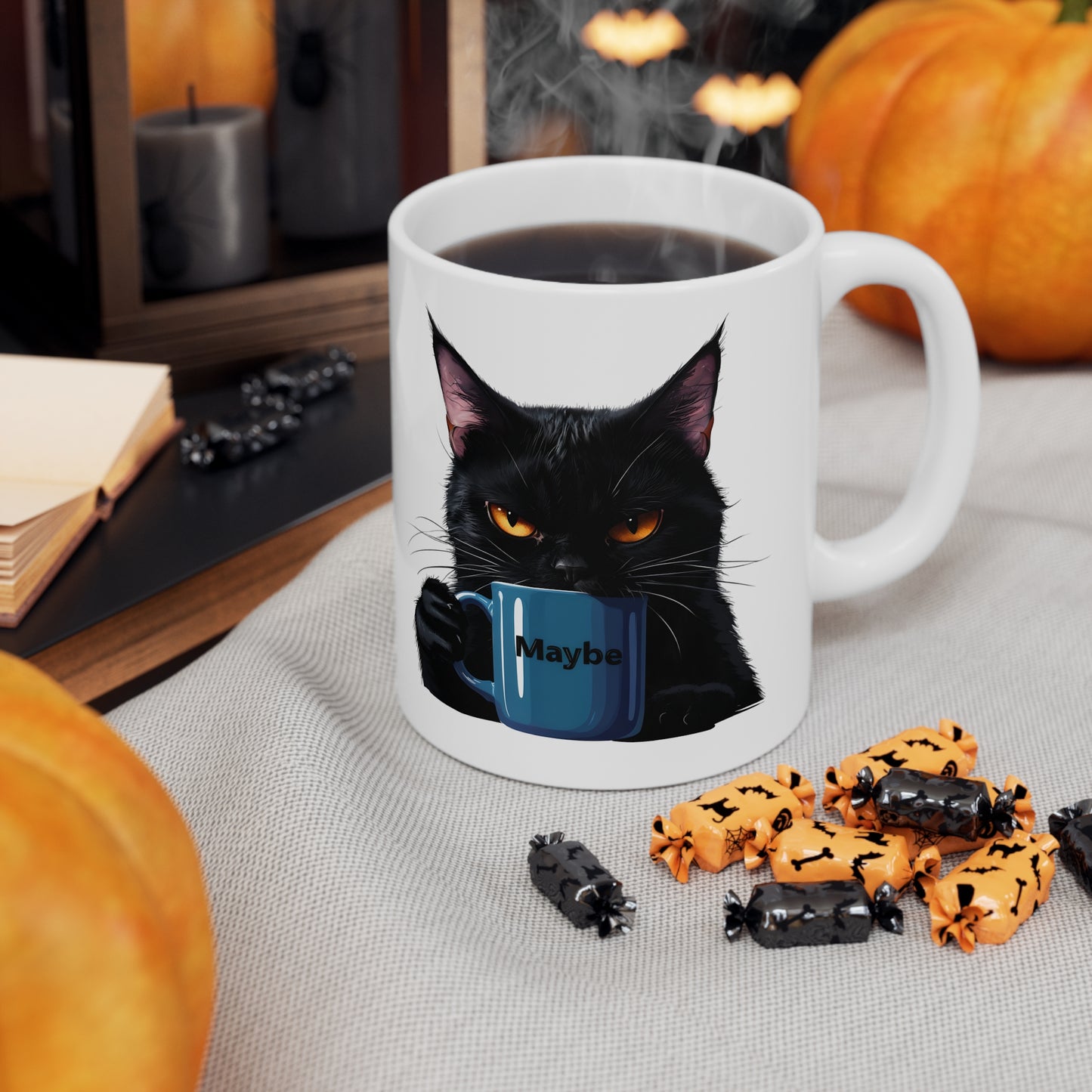 Jett 'Maybe' Black Cat Ceramic Mug, Coffee Cup