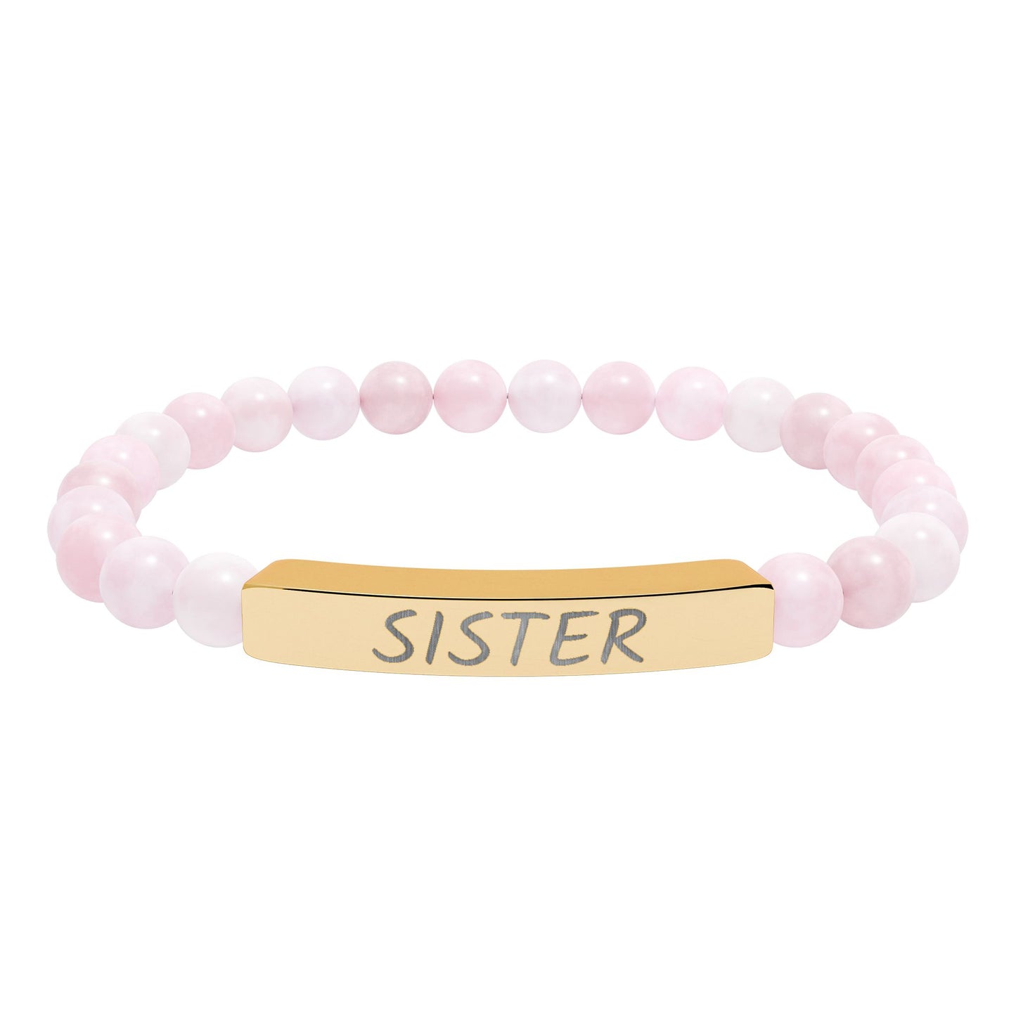 Engraved "Sister" Natural Stone Stretch Bar Bracelet