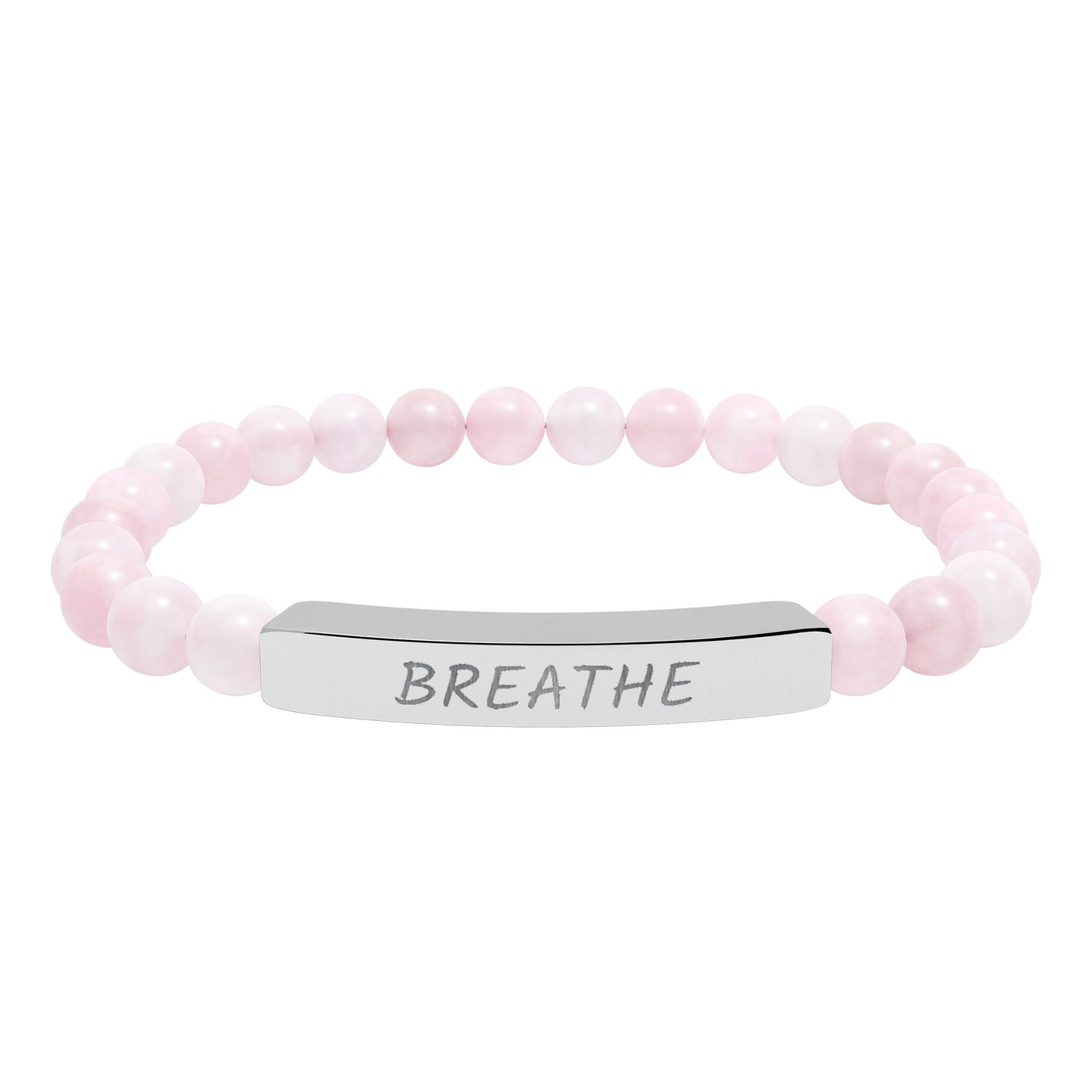 Engraved "Breathe" Natural Stone Stretch Bar Bracelet