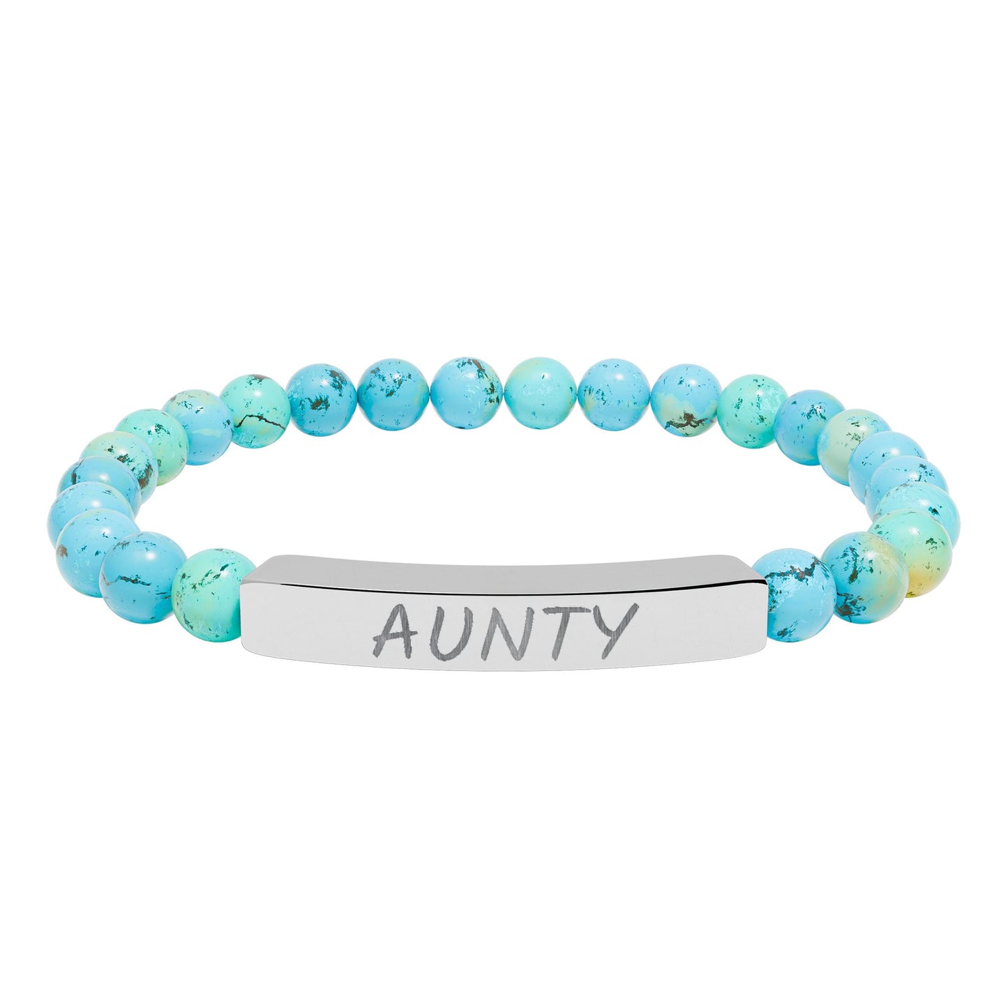 Engraved 'Aunty' Natural Stone Stretch Bar Bracelet