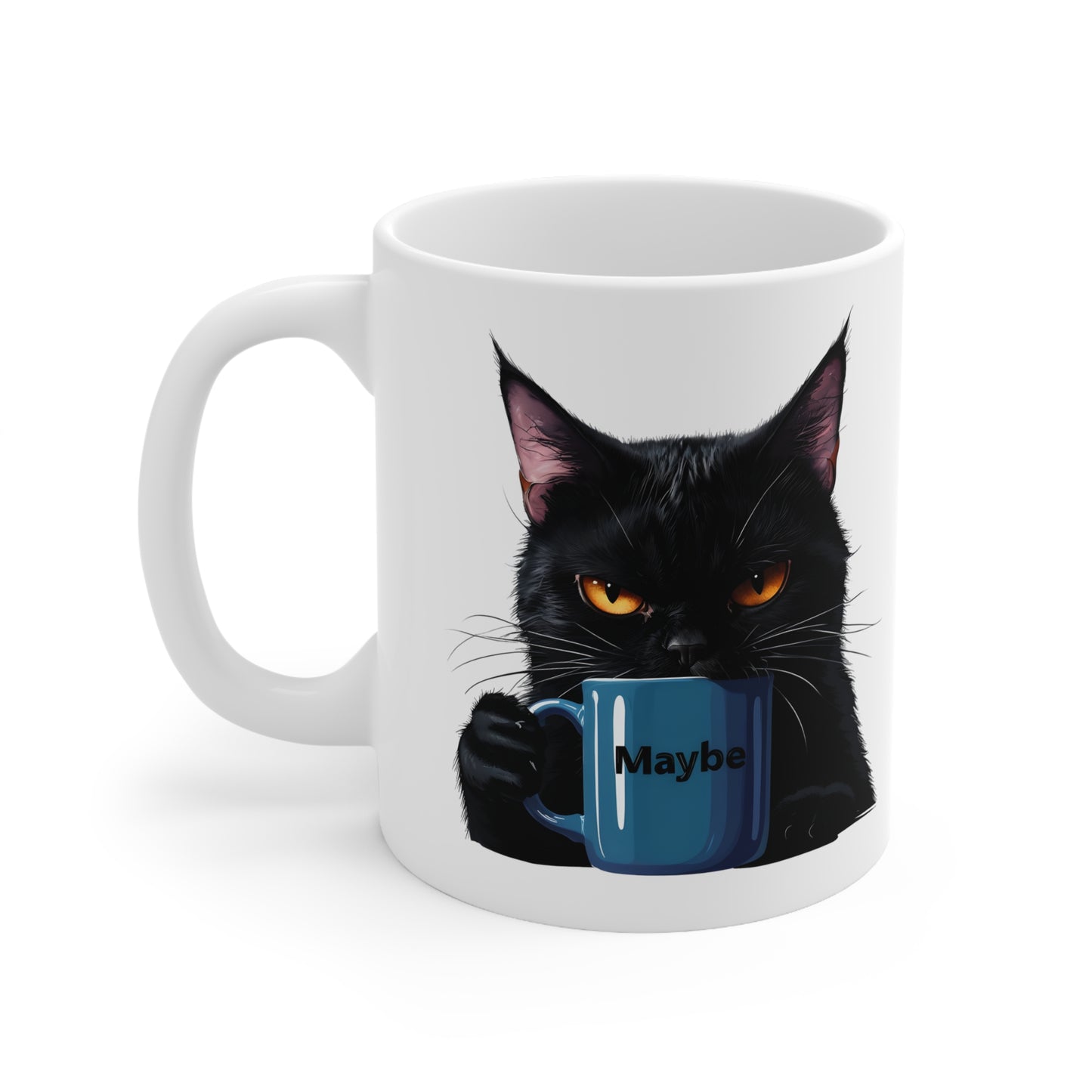 Jett 'Maybe' Black Cat Ceramic Mug, Coffee Cup