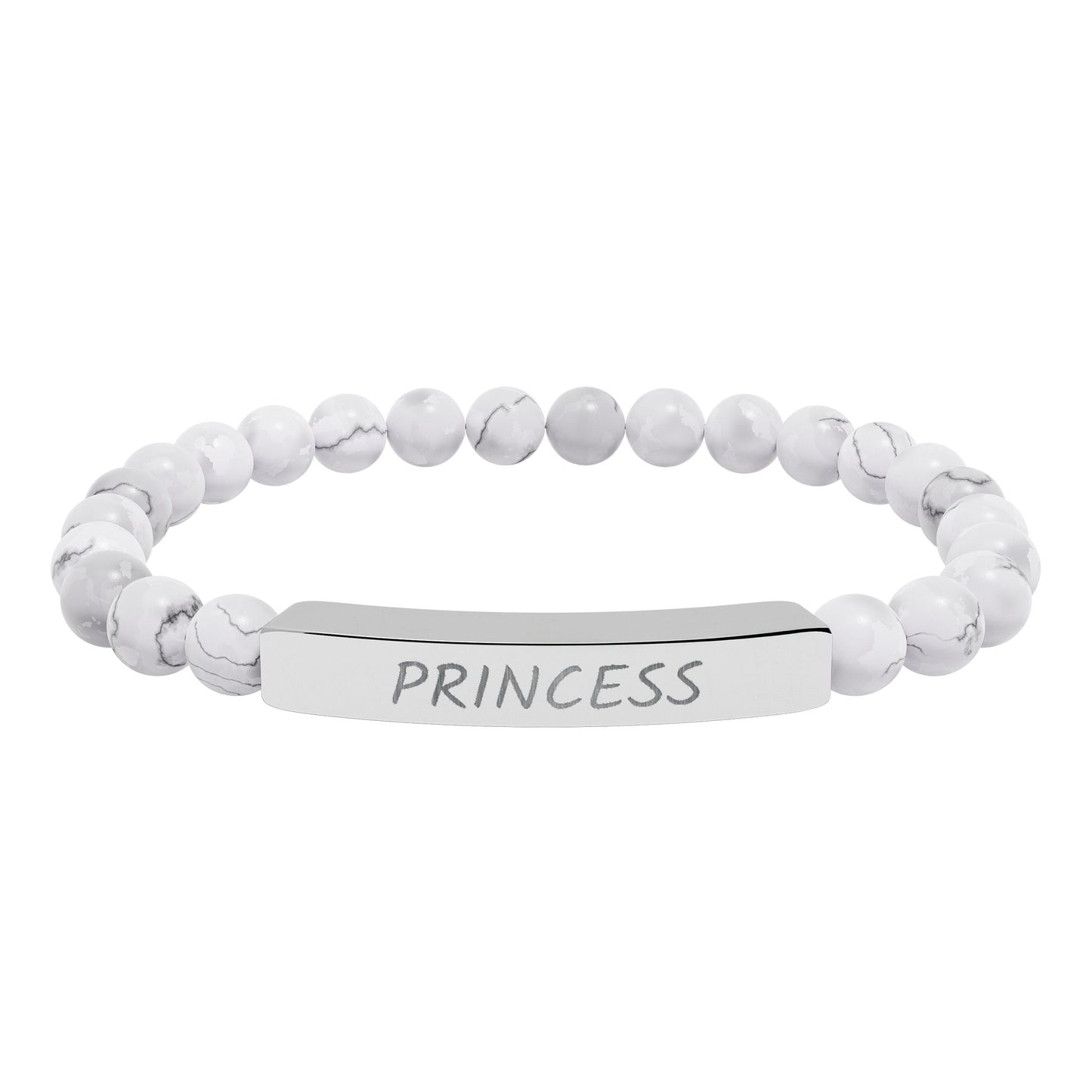 Engraved "Princess" Natural Stone Stretch Bar Bracelet