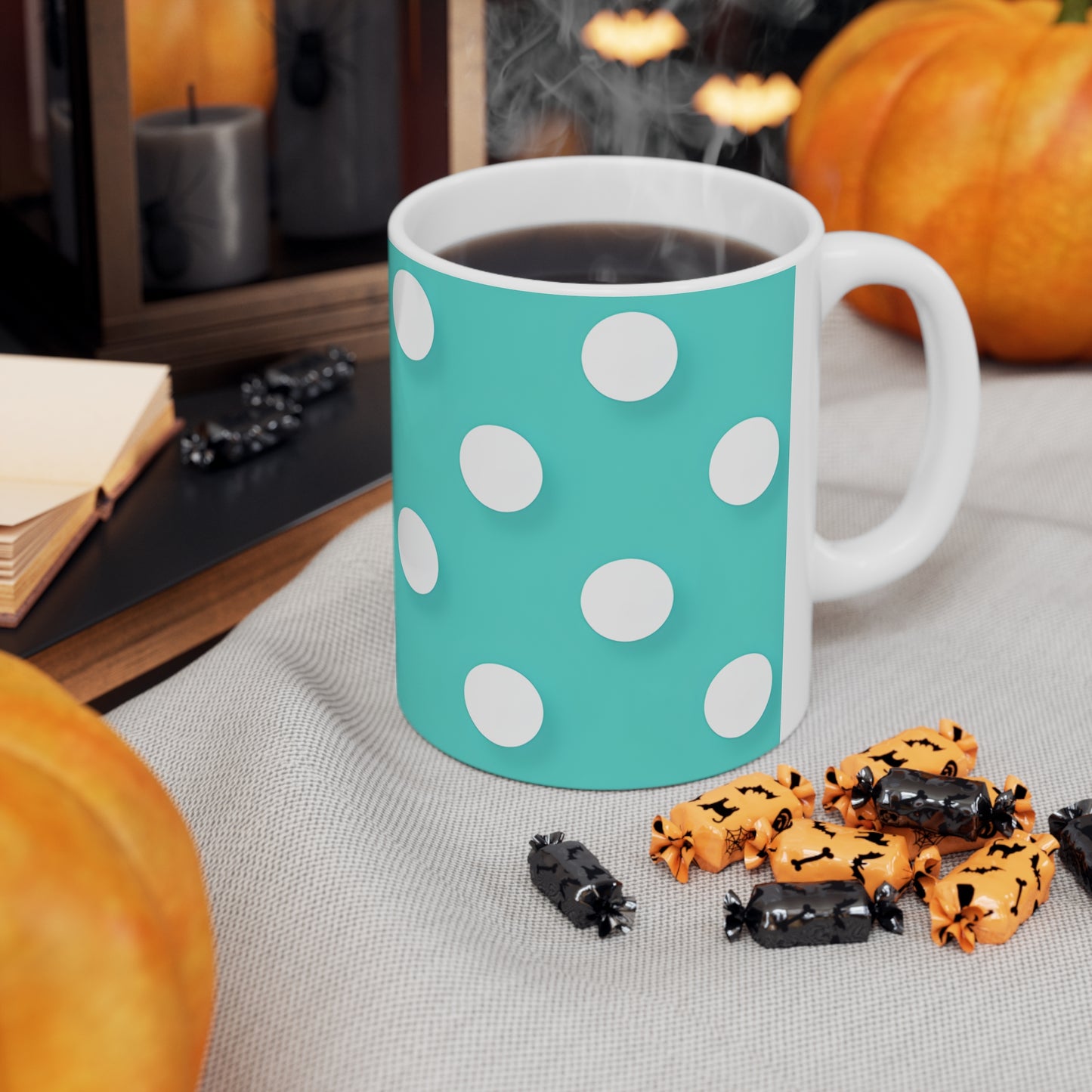 Austin's Aqua Polka Dot Ceramic Mug, Coffee Cup