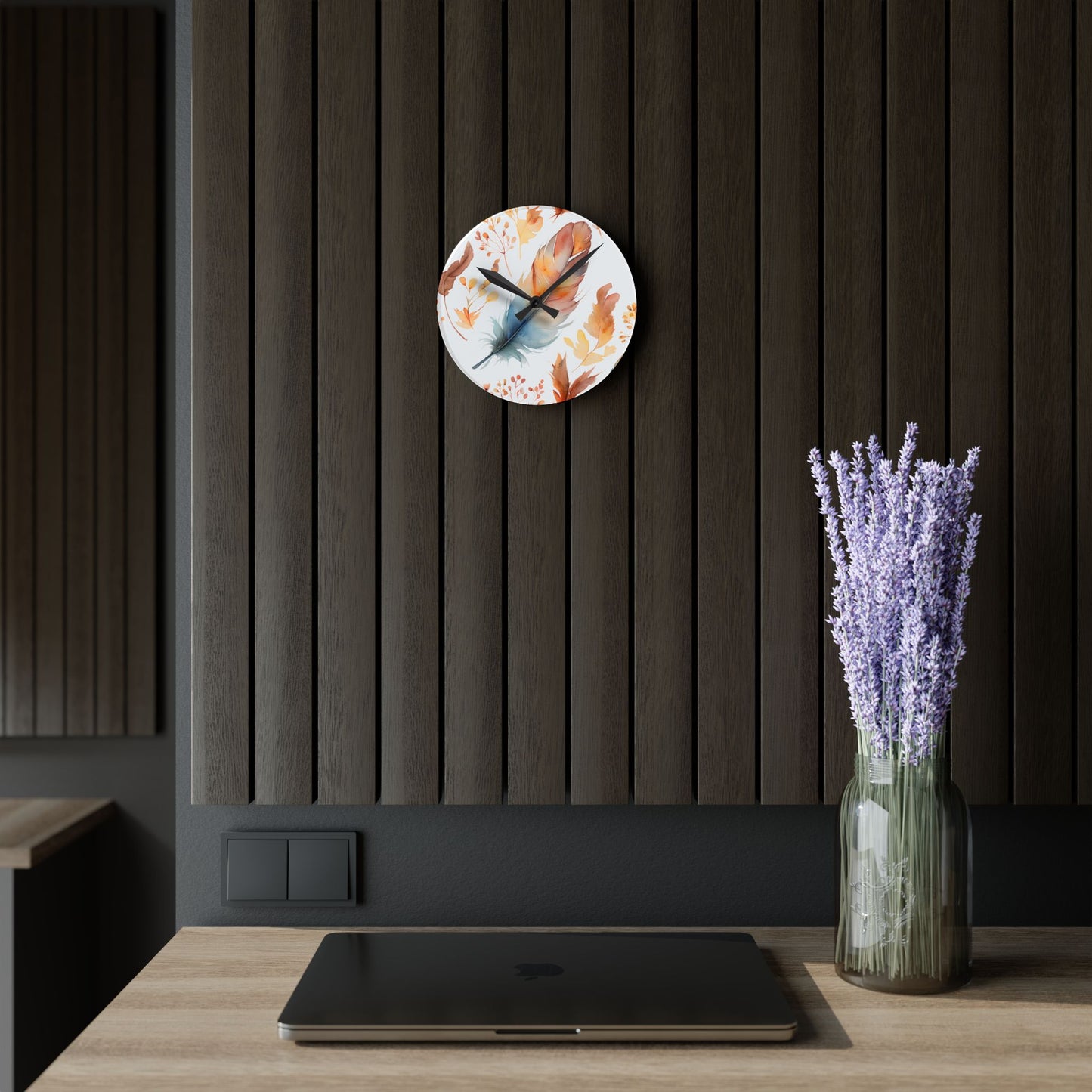 Rusty's Feather Acrylic Wall Clock