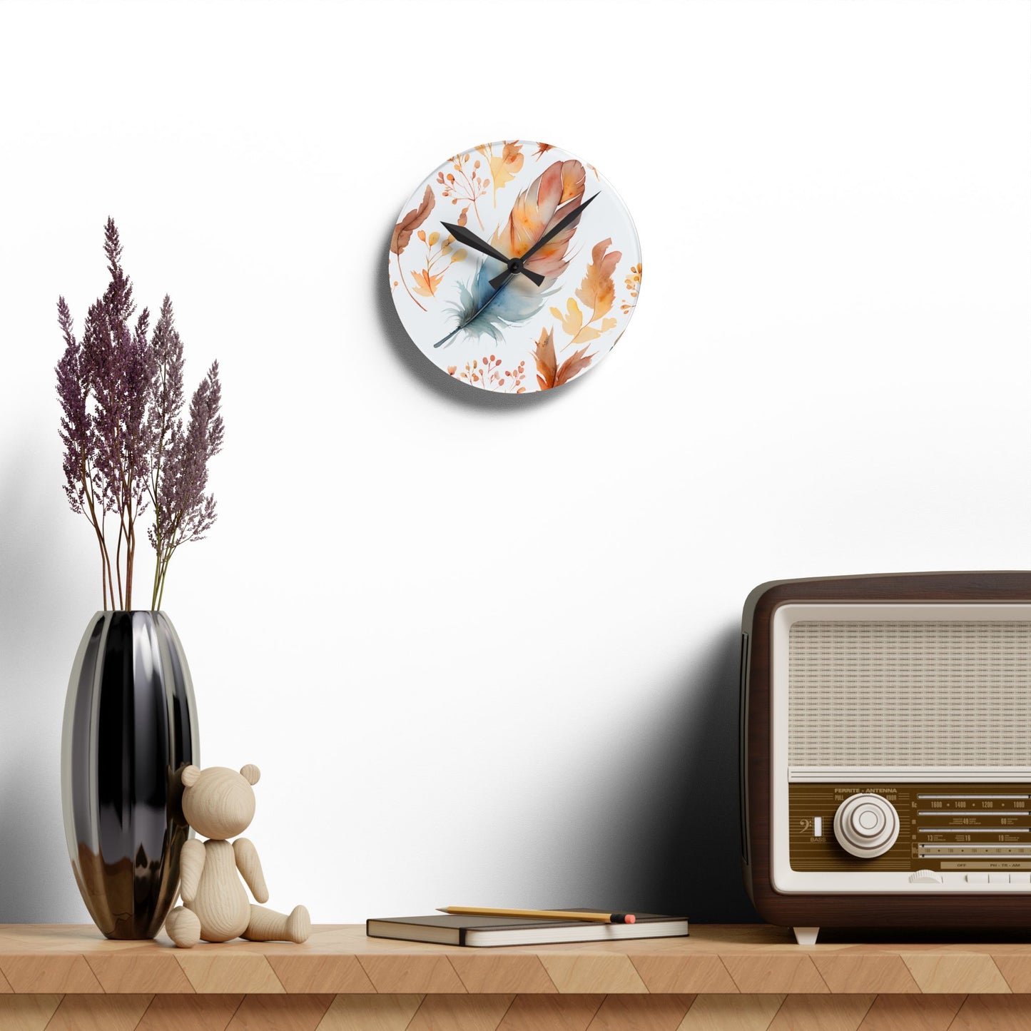 Rusty's Feather Acrylic Wall Clock