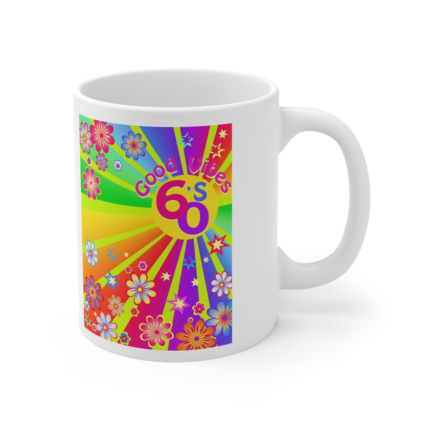 60s Retro Flower Power Ceramic Mug, Coffee Cup
