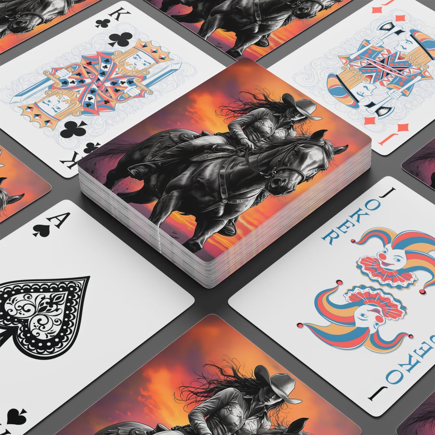 Cowgirl & Horse Sunset Playing Cards