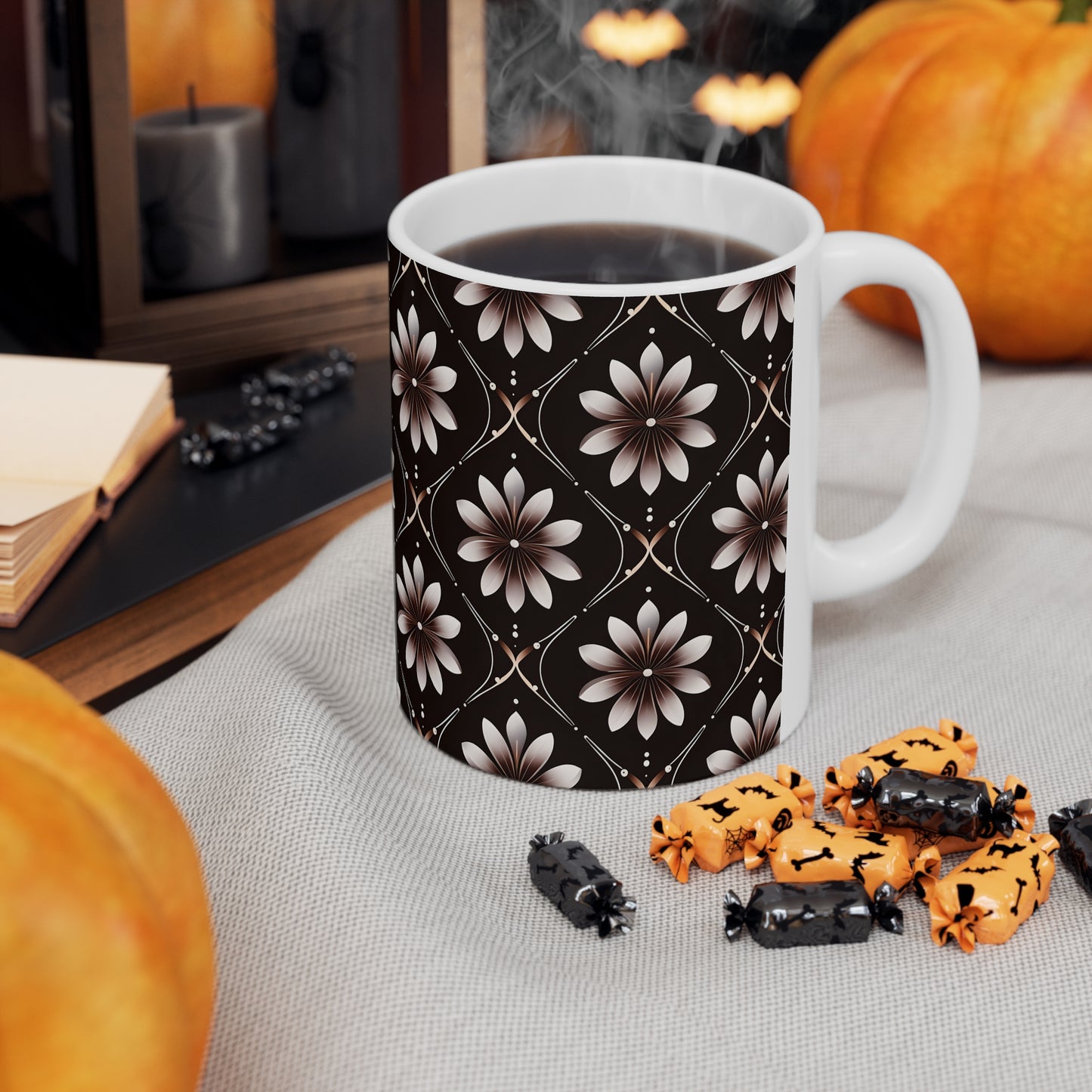 Carson's Chocolate Floral Tile Ceramic Mug, Coffee Cup