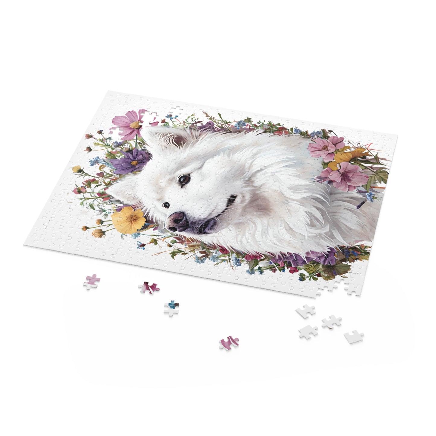 Samoyed & Flowers 500 Piece Jigsaw Puzzle