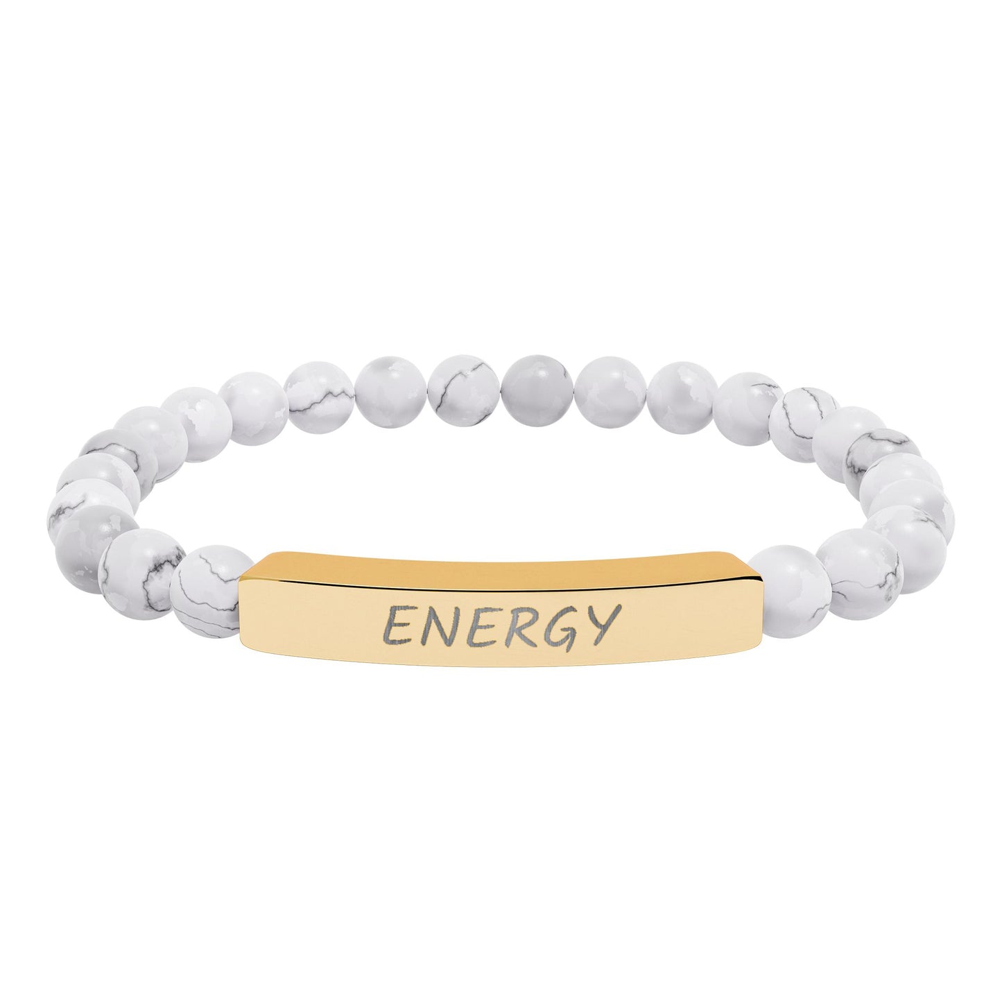 Engraved "Energy" Natural Stone Stretch Bar Bracelet