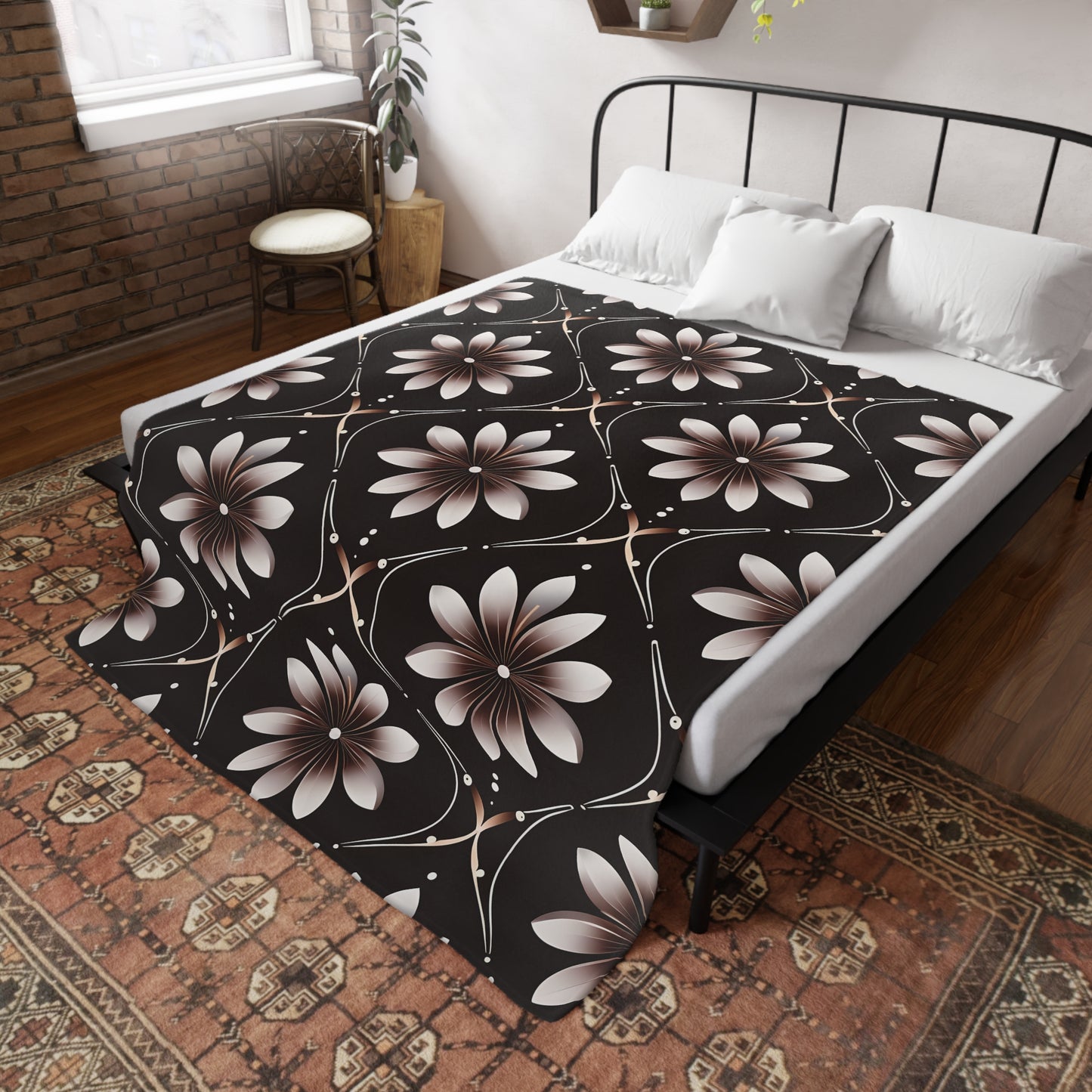Bonita's Brown Flower Plush Fleece Blanket