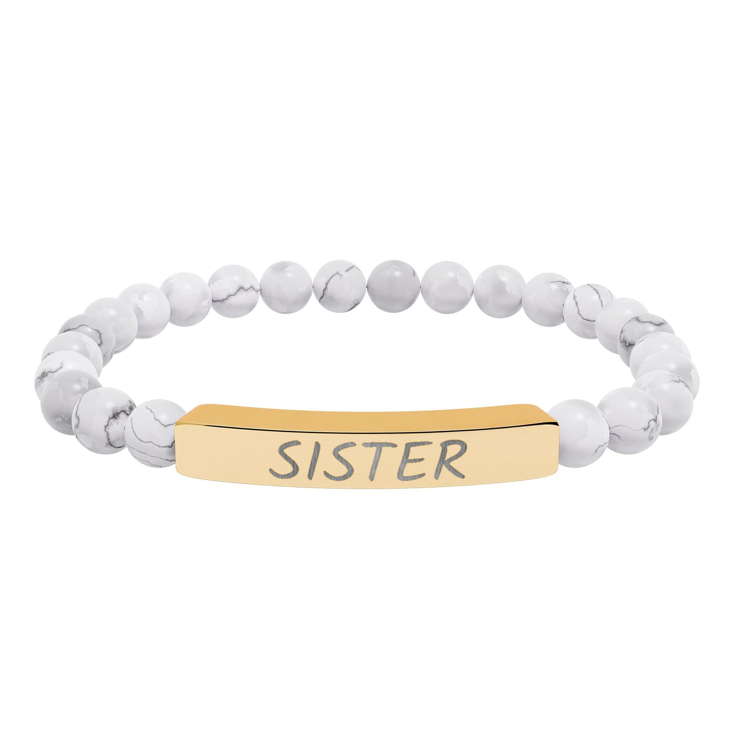 Engraved "Sister" Natural Stone Stretch Bar Bracelet