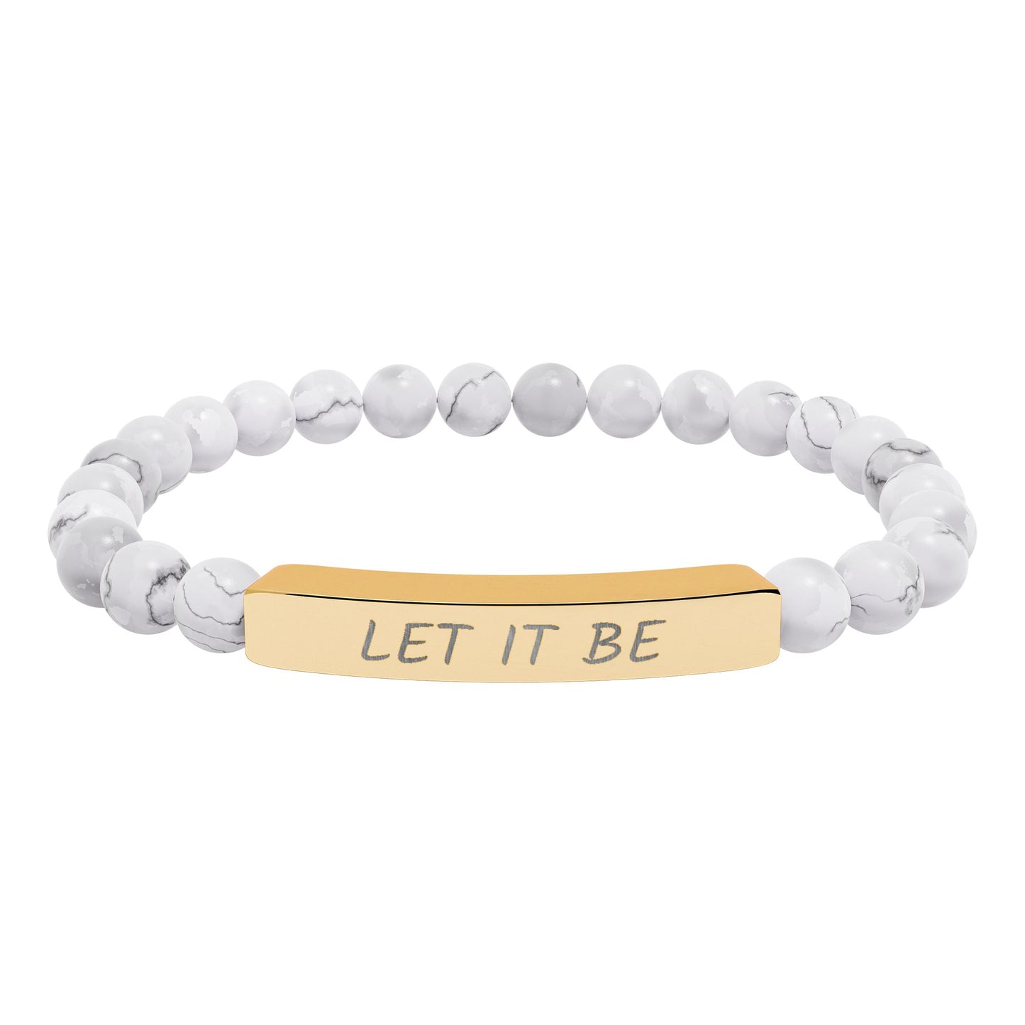 Engraved "Let It Be" Natural Stone Stretched Bar Bracelet