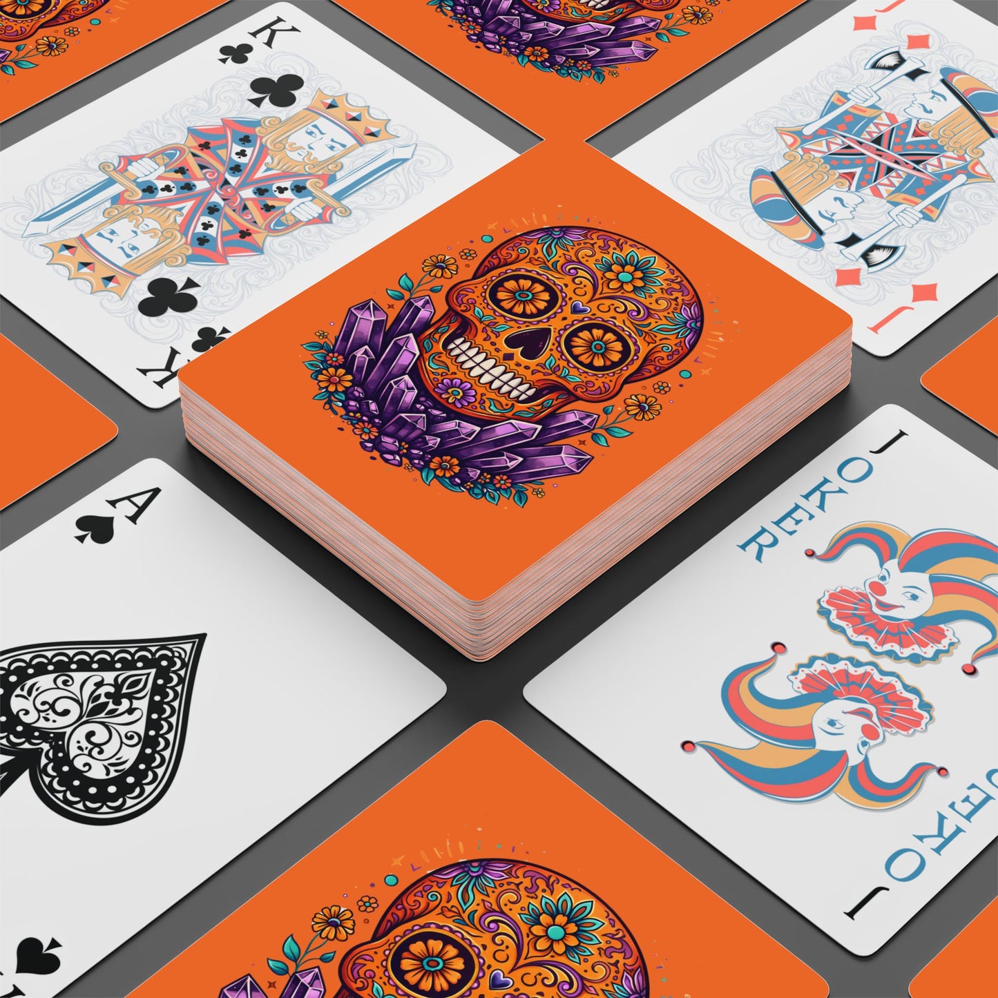 Amethyst and Orange Sugar Skull Playing Cards